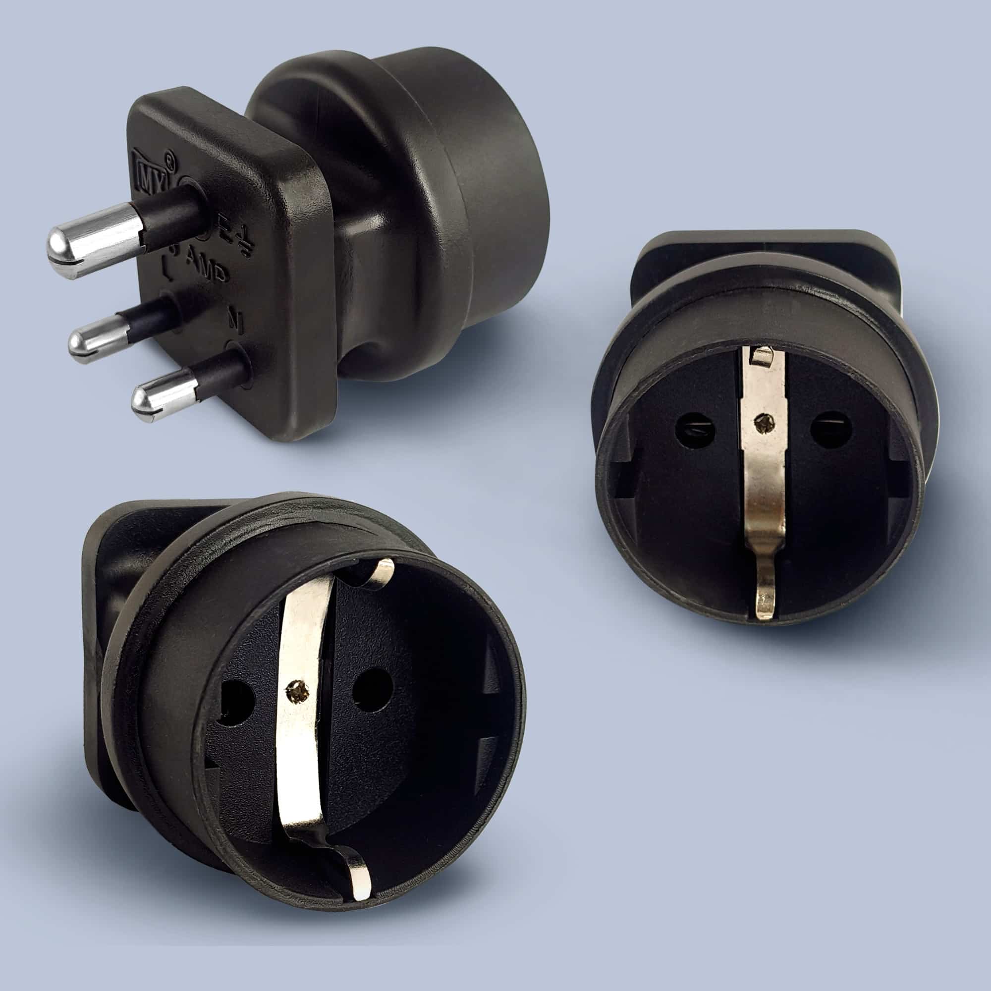 MX European (Schuko) to India Plug Adapter 5 Amp- Convert European Type E/F Input to India Type D Three Prong Output Connection, Black