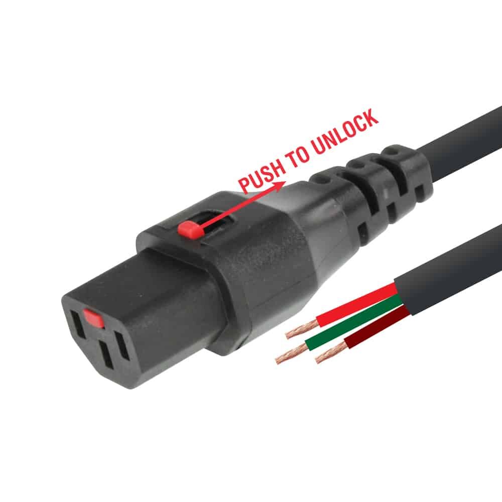 MX IEC Autolock C-13: 3 Pin: AC Female / Open End Cord 10 Amp - 3 x 0.75 Sq. mm - 1.5 Mtr