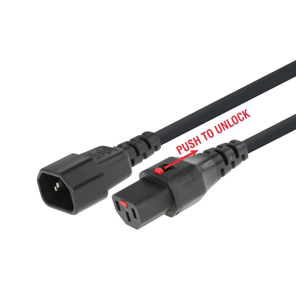 MX IEC Autolock C-14 Male to IEC C-13 Female Cord: 10 Amp, 3 x 1.00 Sq. mm - 1.5 Mtr