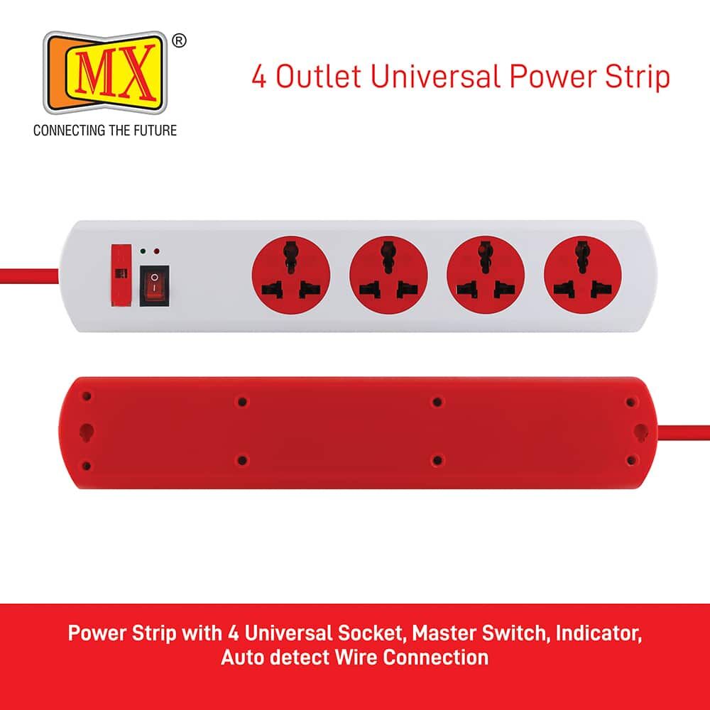 MX Power Strip with 4 Universal Socket, Master Switch, Indicator, Auto detect Wire Connection, 3 mtr Cord Length for home appliances like electric cooktop & Stove - Image 4