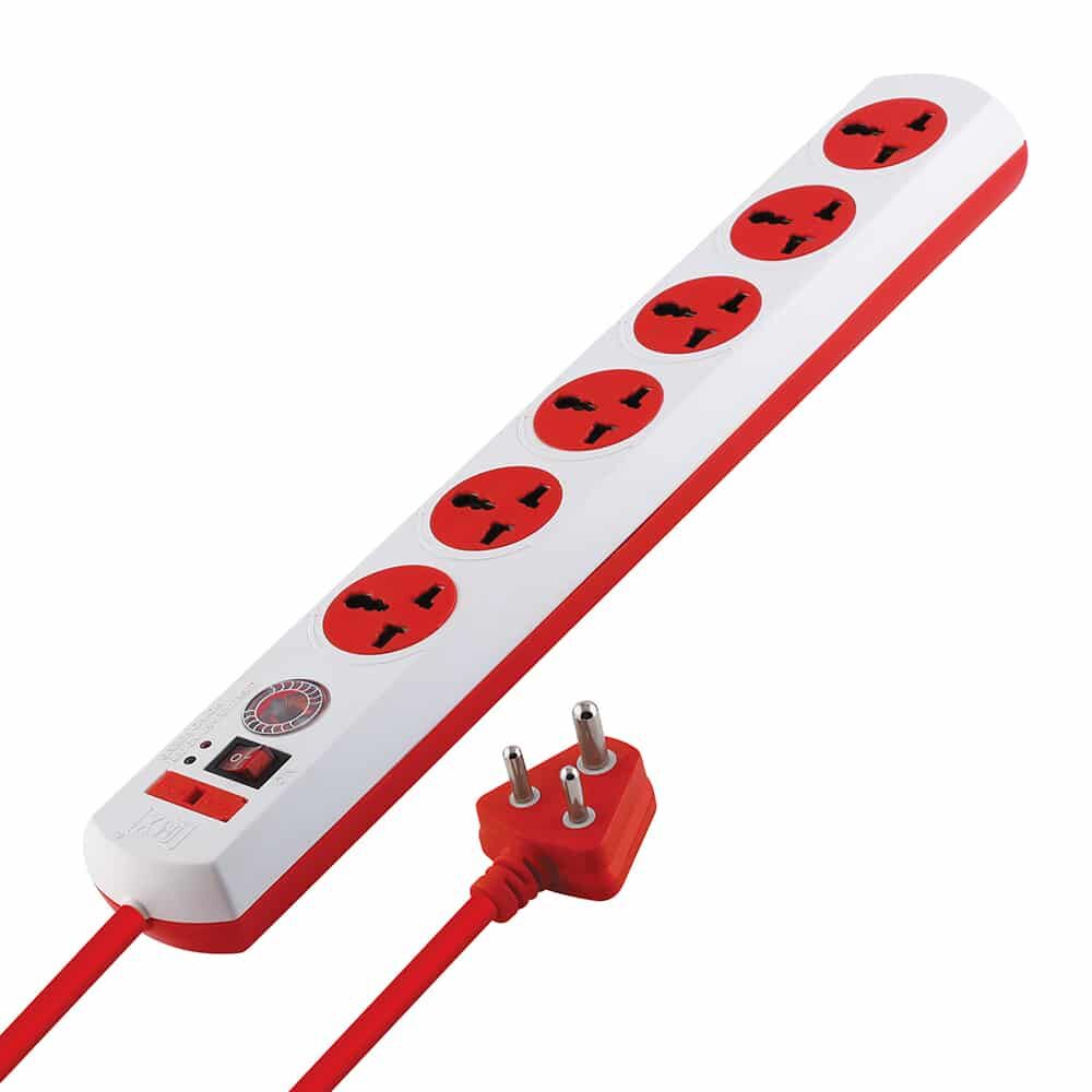 MX 6 Surge Protector & Spike Protector with 6 Universal Socket, Master Switch, Power Indicator, 3 mtr Cord Length