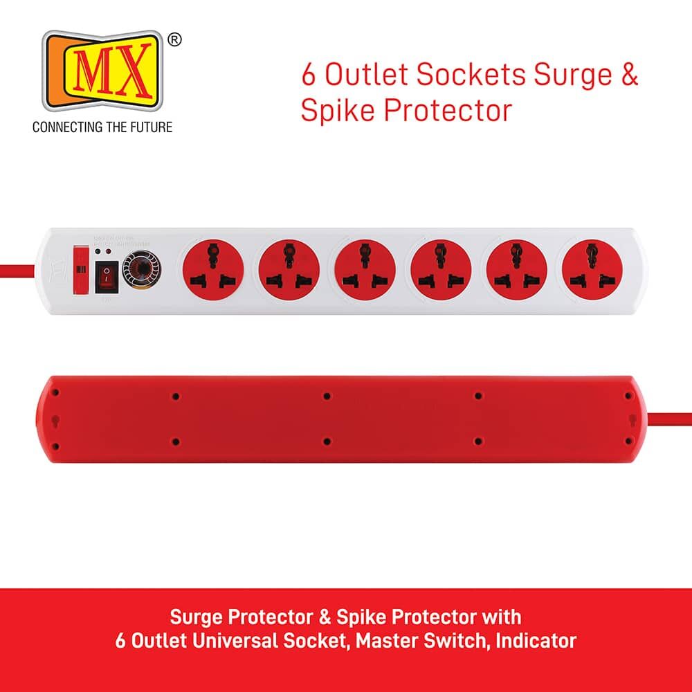 MX 6 Surge Protector & Spike Protector with 6 Universal Socket, Master Switch, Power Indicator, 1.5 mtr Cord Length for home appliances like electric cooktop & Stove - Image 5