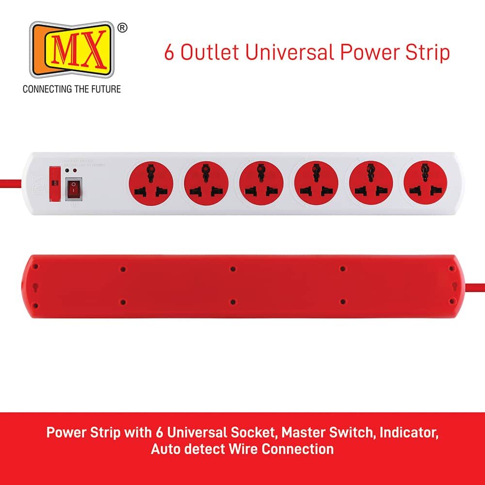 MX Power Strip with 6 Universal Socket, Master Switch, Power Indicator, 3 mtr Cord Length for home appliances like electric cooktop & Stove - Image 3