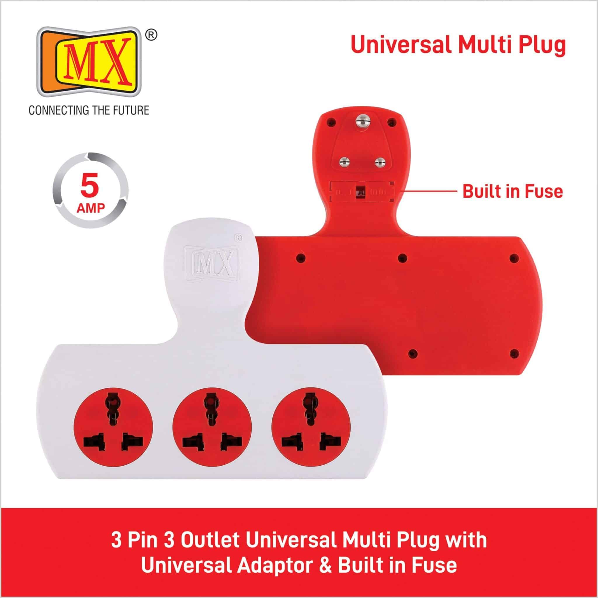 MX 3 PIN 3 WAY UNIVERSAL ADAPTOR 5 AMP.SINGLE SWITCH WITH FUSE - Image 4