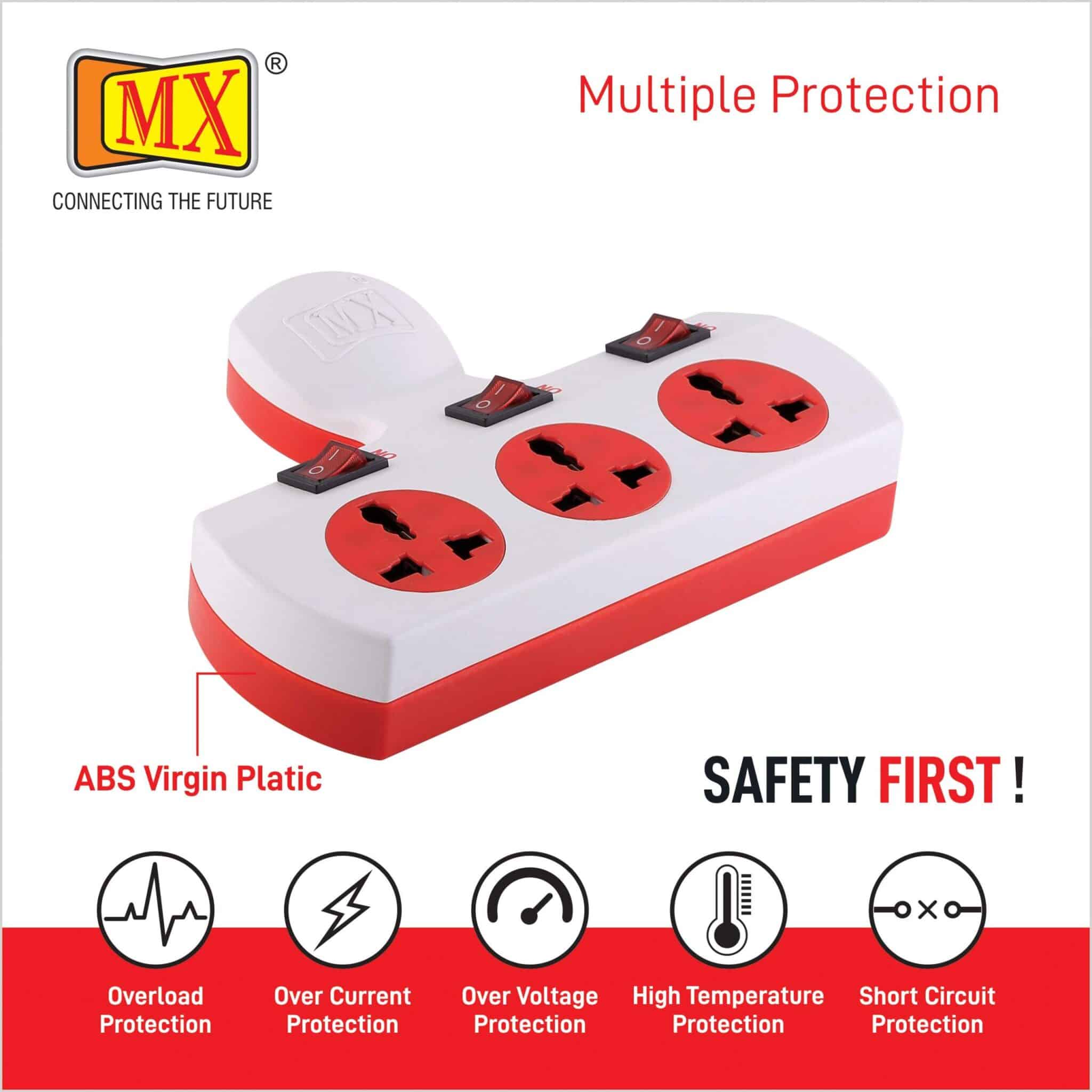 MX 3 PIN 3 WAY UNIVERSAL ADAPTOR 5 AMP. WITH INDIVIDUAL SWITCH, WITH FUSE - Image 3