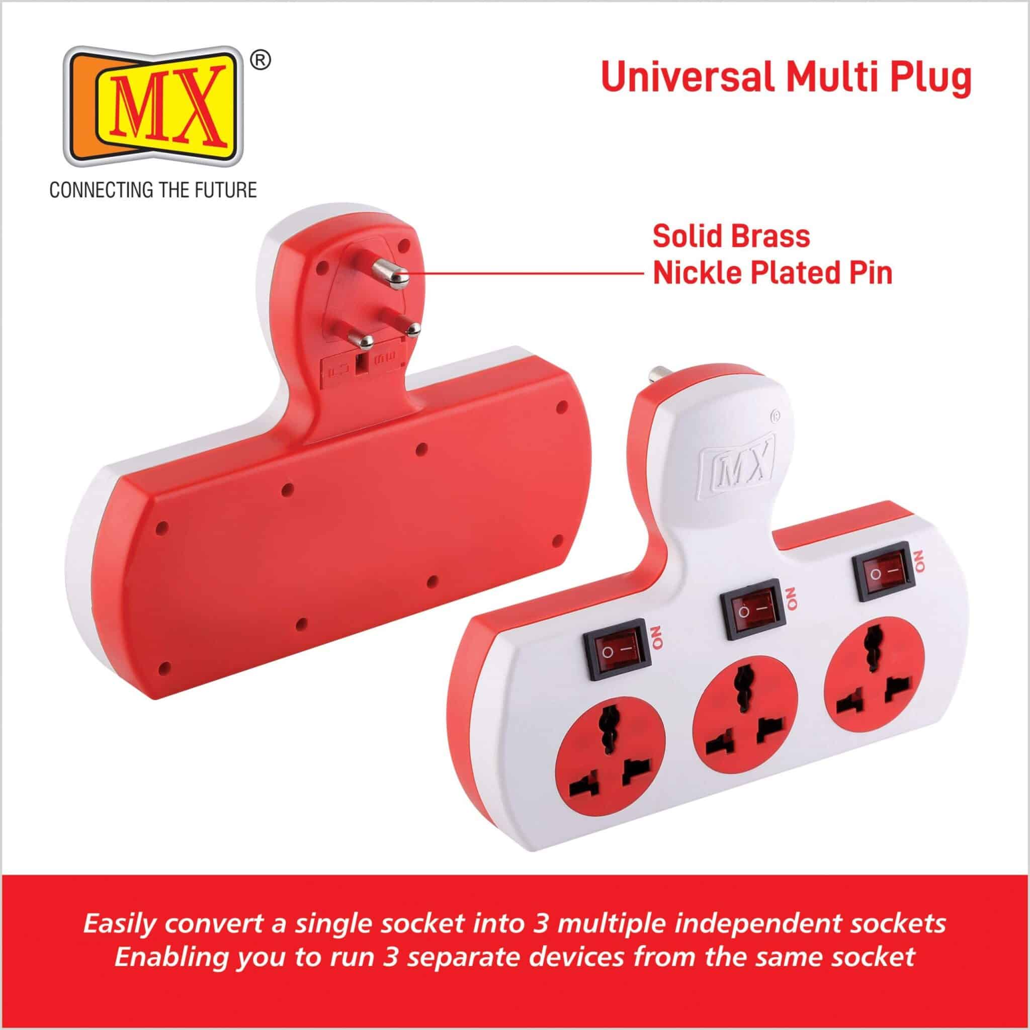 MX 3 PIN 3 WAY UNIVERSAL ADAPTOR 5 AMP. WITH INDIVIDUAL SWITCH, WITH FUSE - Image 4
