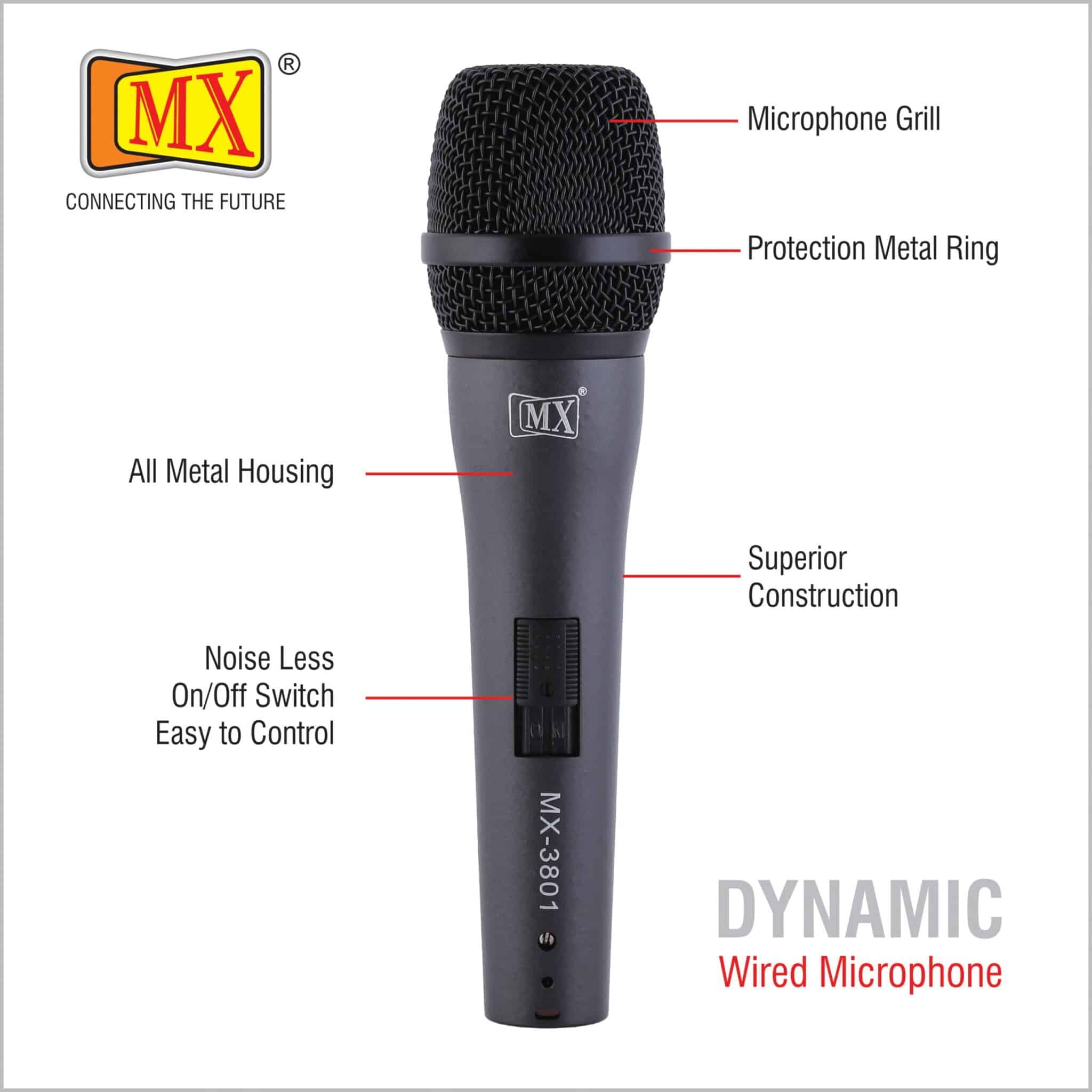 MX Vocal Dynamic Wired Microphone for Vocal & Speech Purposed - Acoustics Cartridge (MX 3801) - Image 2
