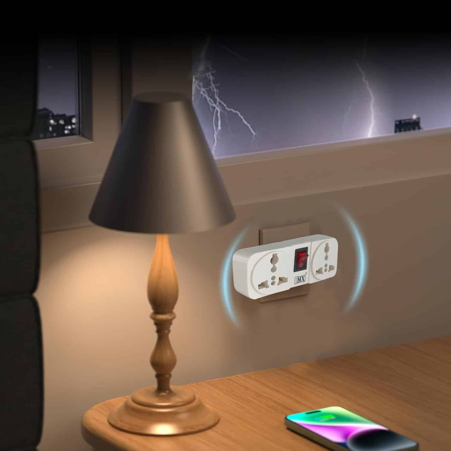 MX (3 Pin-2 Socket) Universal Socket Cordless Wall Extension Board, On/Off Switch with Child Safety Shutter