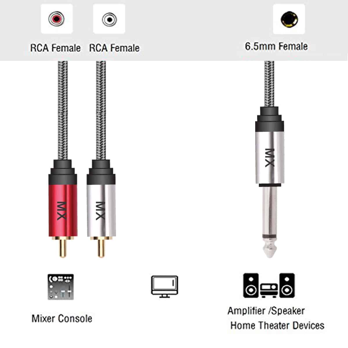 MX 6.35 mm P-38 MONO MALE TO 2 RCA MALE CABLE 5M,Black MX 3997B - Image 3