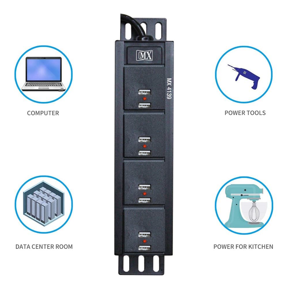MX 8-Port USB Charger Power Distribution, 8.4 Amp with LED Indicator, Wall/Rack Mount, Cord Length: 1.5 meters. - Image 6