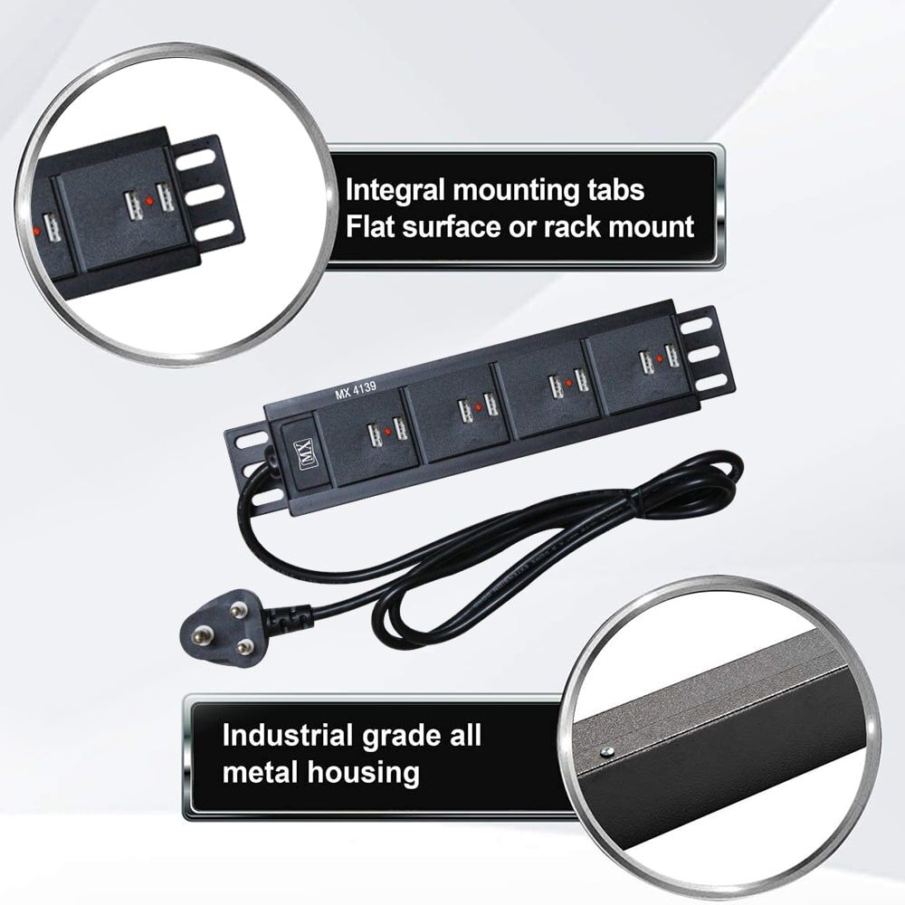 MX 8-Port USB Charger Power Distribution, 8.4 Amp with LED Indicator, Wall/Rack Mount, Cord Length: 1.5 meters. - Image 5