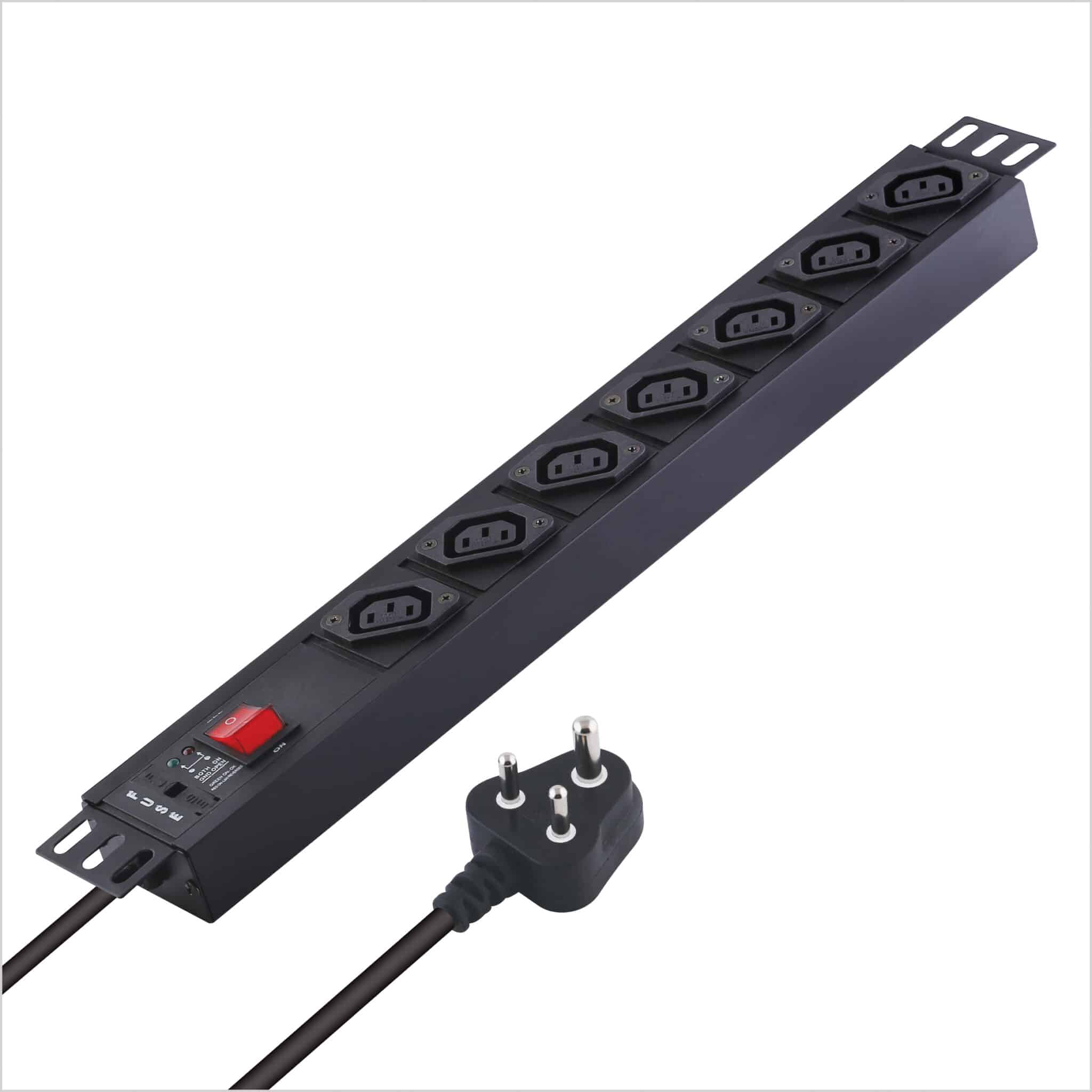 MX 7 Outlet Power Distribution Unit with IEC 320 C13, Master Switch, and Industrial-Standard Aluminum Body. Desk Mount and 19 inches Rack Mountable with a 1.5m heavy-duty cord.
