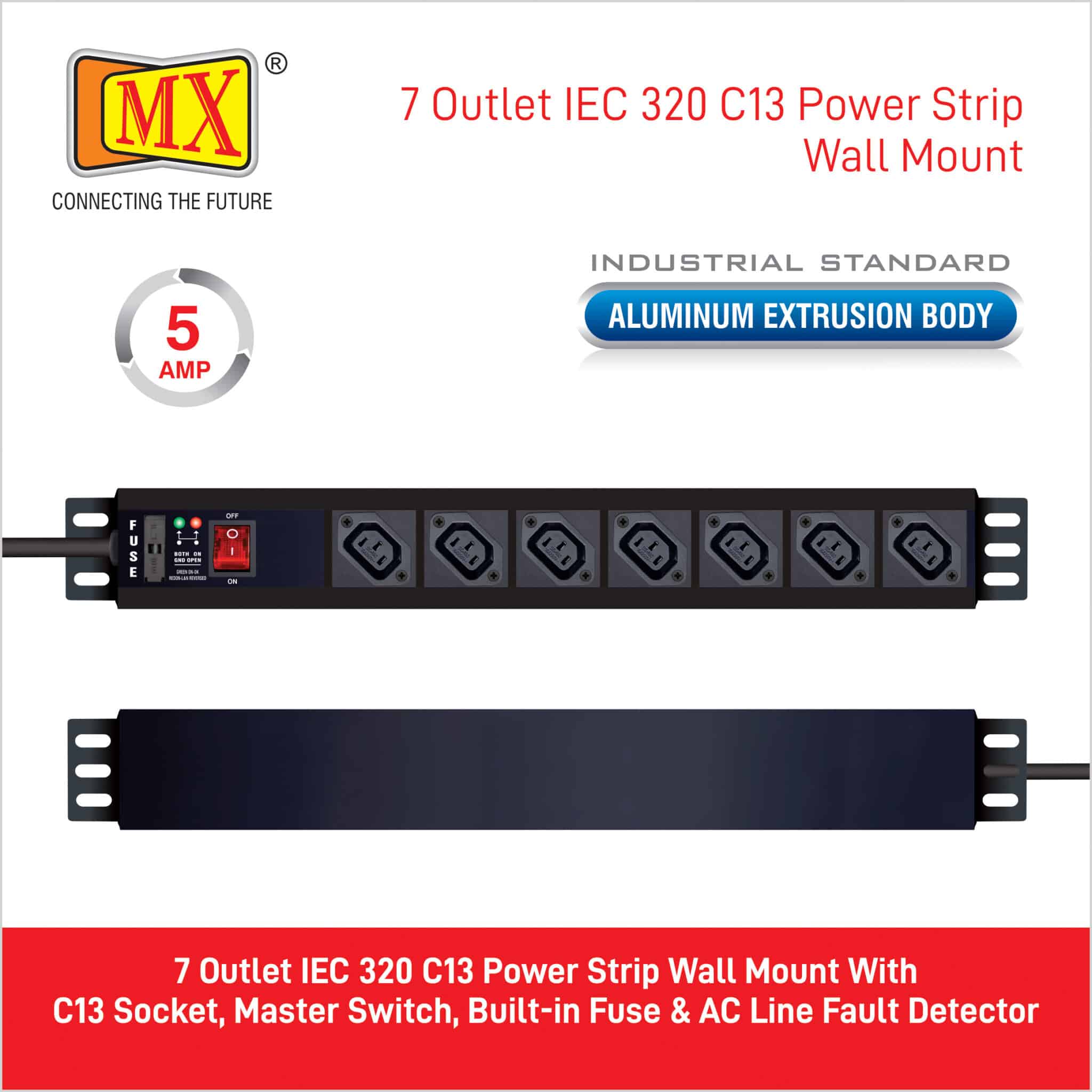 MX 7 Outlet Power Distribution Unit with IEC 320 C13, Master Switch, and Industrial-Standard Aluminum Body. Desk Mount and 19 inches Rack Mountable with a 1.5m heavy-duty cord for home appliances like electric cooktop & Stove - Image 5