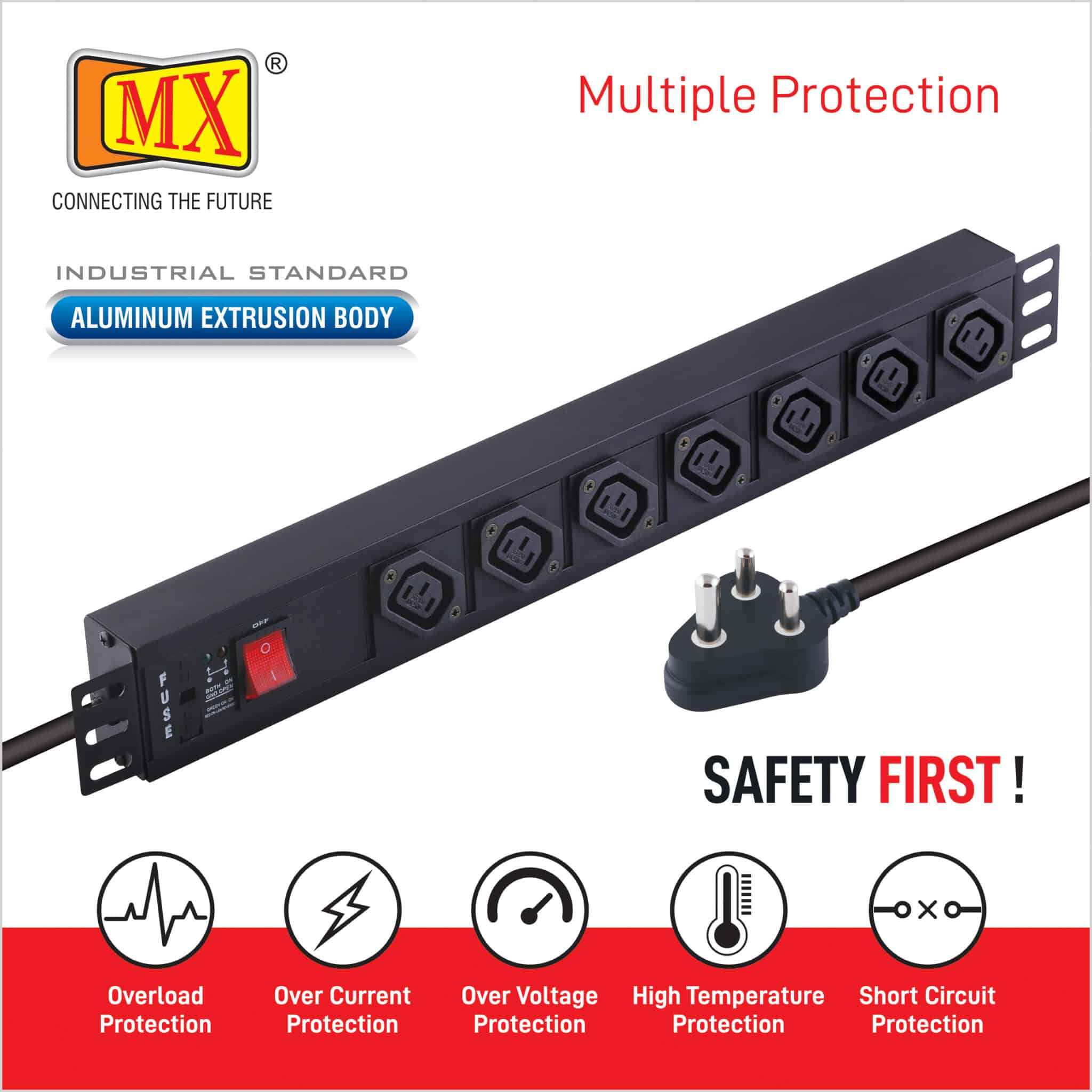 MX 7 Outlet Power Distribution Unit with IEC 320 C13, Master Switch, and Industrial-Standard Aluminum Body. Desk Mount and 19 inches Rack Mountable with a 1.5m heavy-duty cord for home appliances like electric cooktop & Stove - Image 4