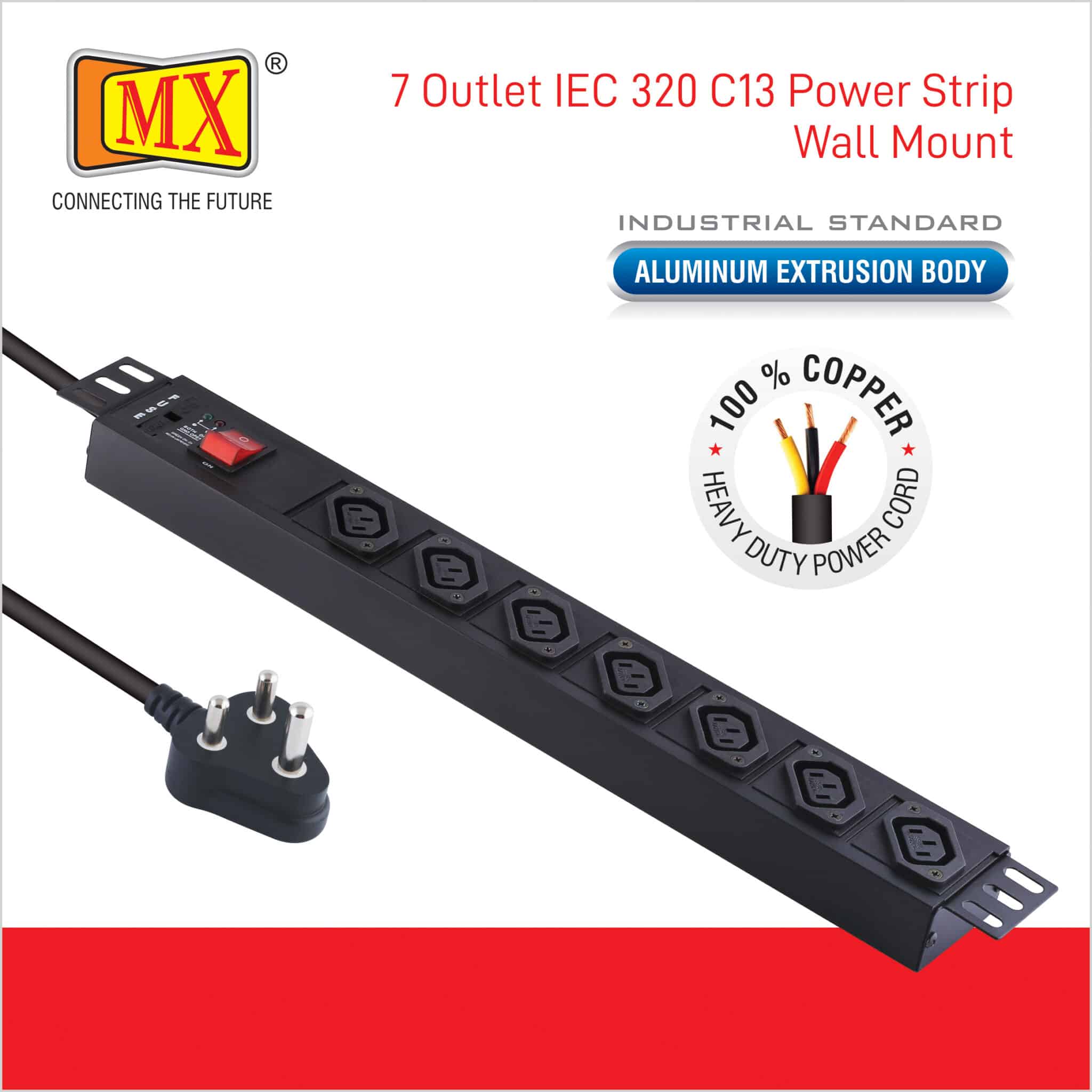 MX 7 Outlet Power Distribution Unit with IEC 320 C13, Master Switch, and Industrial-Standard Aluminum Body. Desk Mount and 19 inches Rack Mountable with a 1.5m heavy-duty cord for home appliances like electric cooktop & Stove - Image 3