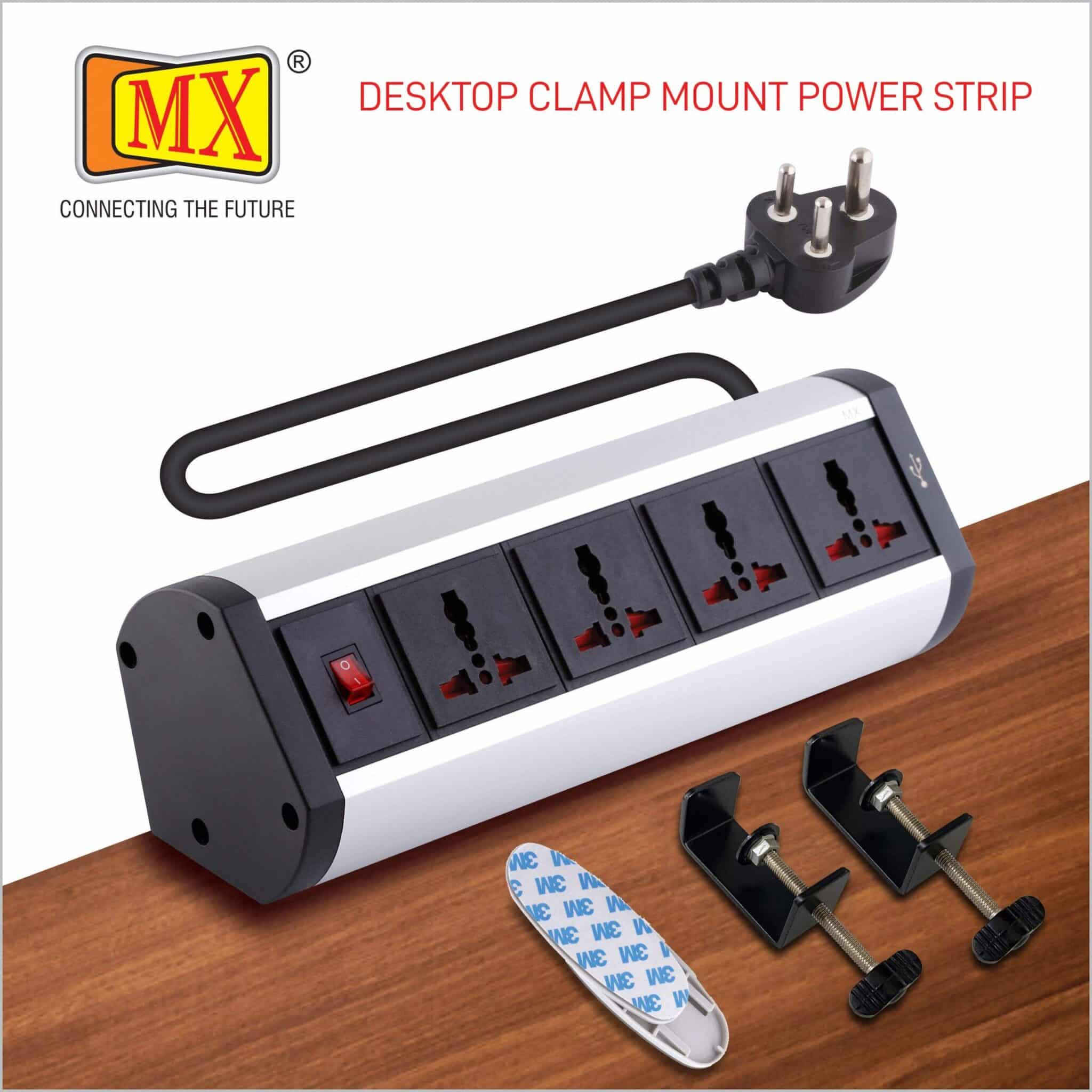 MX Premium Power Console 6 Amp 4 Universal Sockets with 2 USB Charging Port Extension Board - with removable Desk Clamp – Power Strip – Master Switch - 1.5m 3 Pin Plug extension Cord (MX-4175_1.5mtr) - Image 2