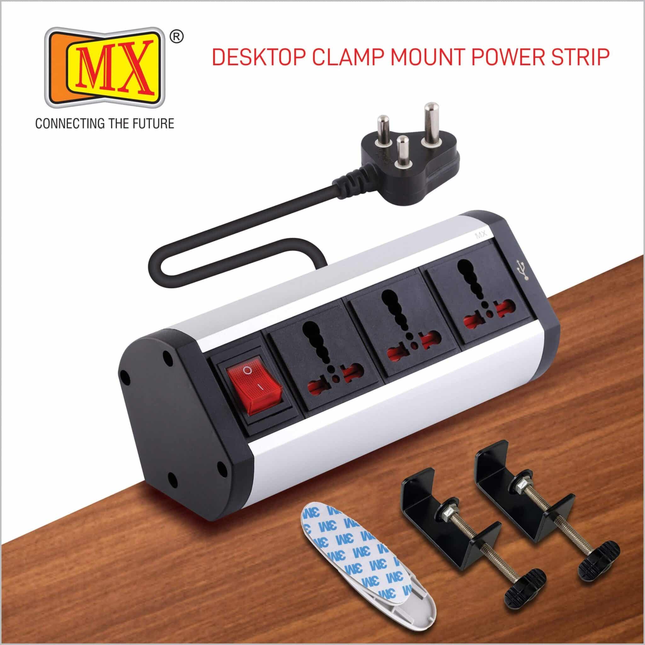 MX Premium Power Console 16 Amp 3 Universal Sockets with 2 USB Charging Port Extension Board - with removable Desk Clamp – Power Strip – Master Switch - 1.5m 3 Pin Plug extension Cord (MX-4178_1.5mtr) - Image 2
