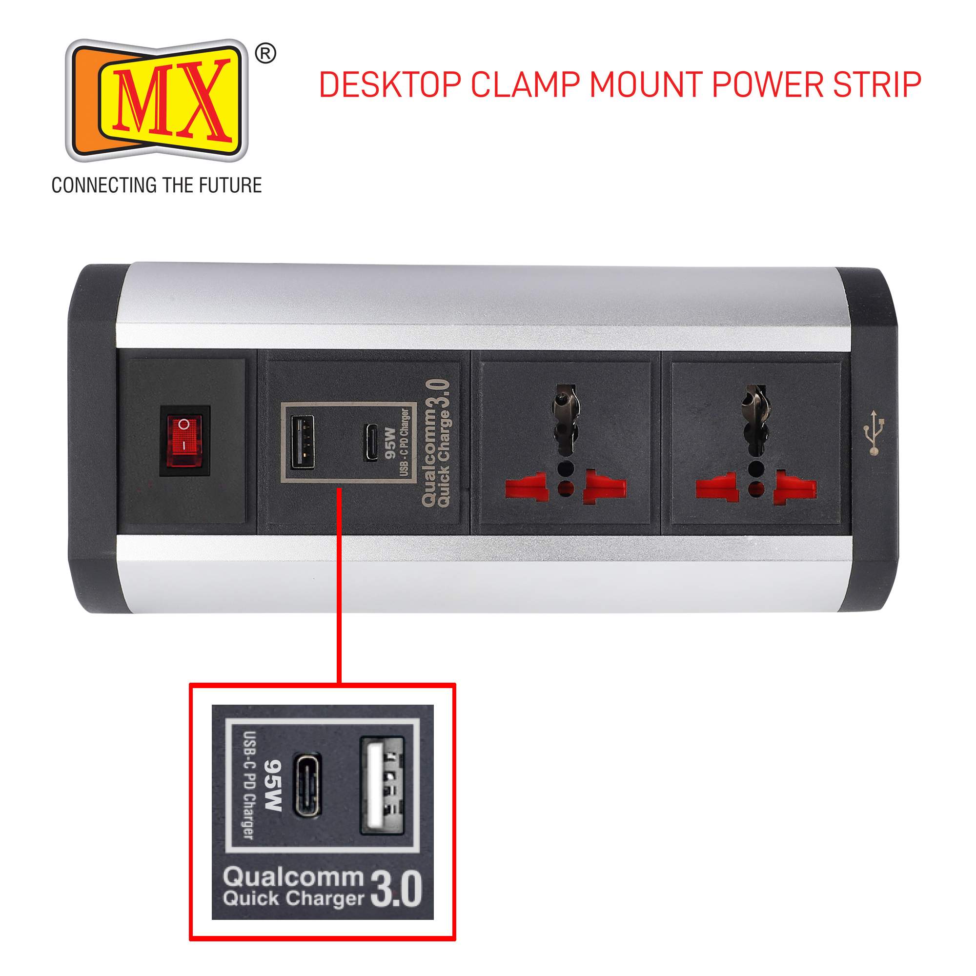 MX Power Console 6 Amp 2 Universal Sockets with 95W PD Charging Port Extension Board - Desk Clamp Mount –Power Strip–Master Switch For Home Office Exhibition School - 3 Pin Power Cord (MX-4185_1.5mtr) - Image 5