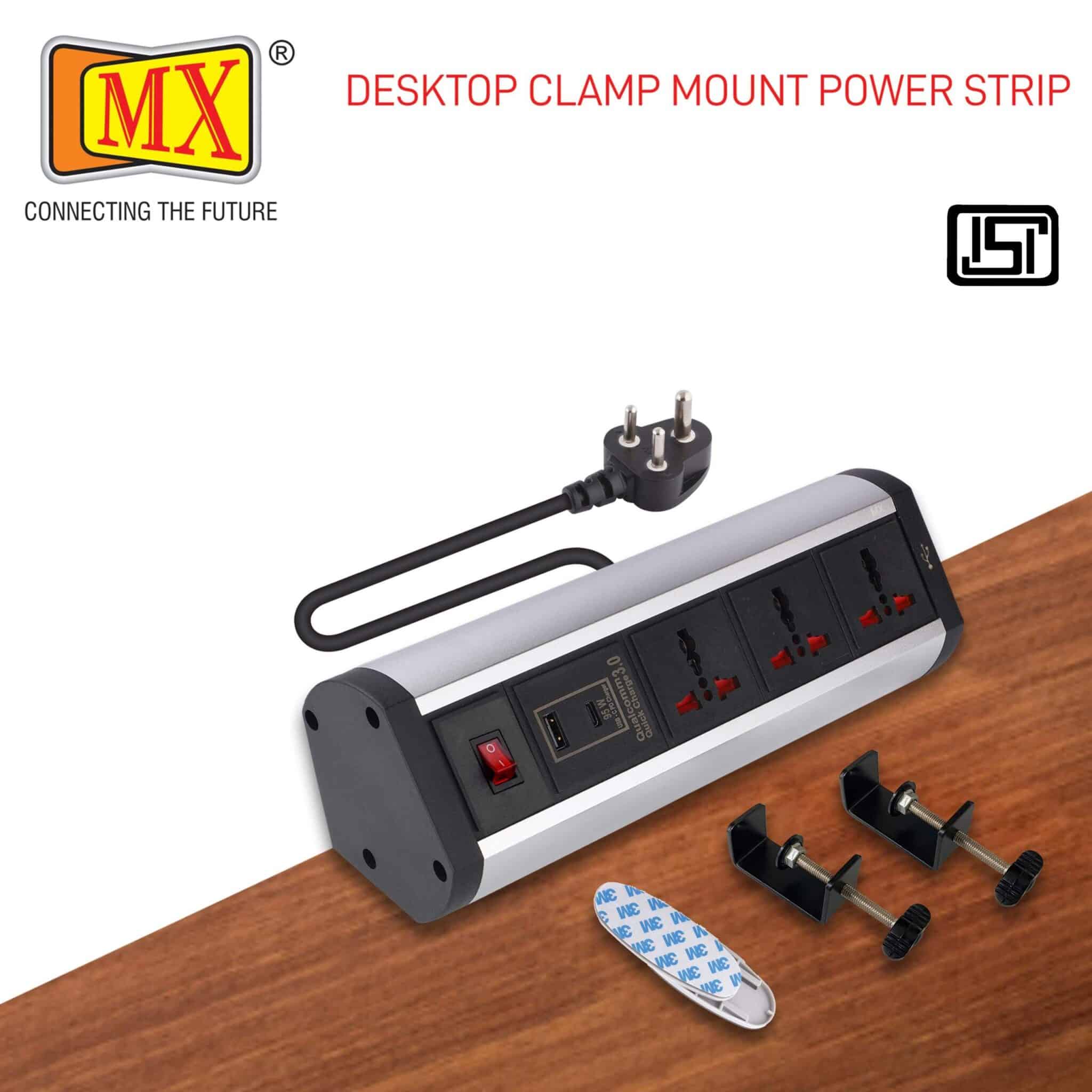 MX Power Console 6 Amp 3 Universal Sockets with 95W PD Charging Port Extension Board - Desk Clamp Mount –Power Strip–Master Switch For Home Office Exhibition School - 3 Pin Power Cord (MX-4186_1.5mtr) - Image 2