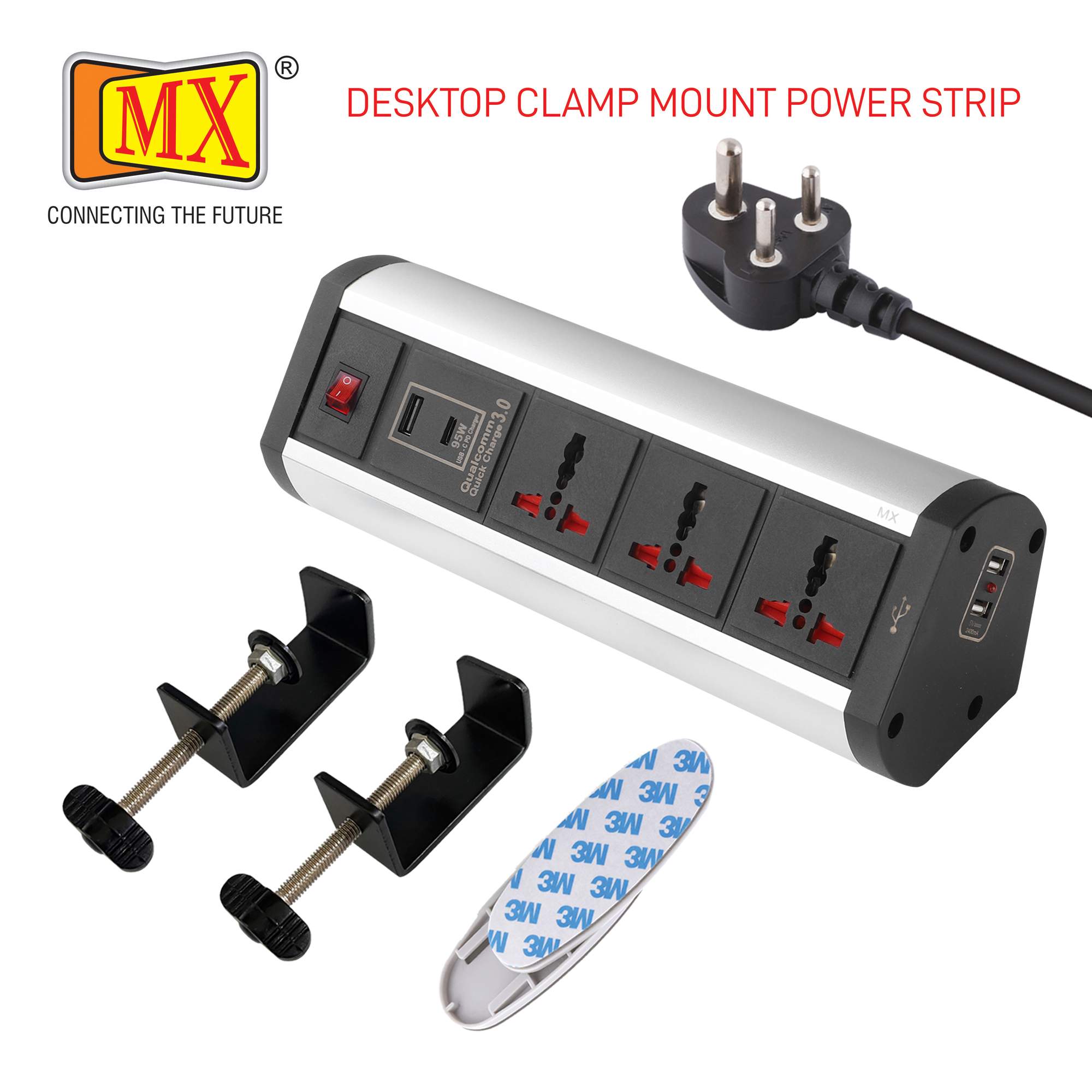 MX Power Console 6 Amp 3 Universal Sockets with 95W PD Charging Port Extension Board - Desk Clamp Mount –Power Strip–Master Switch For Home Office Exhibition School - 3 Pin Power Cord (MX-4186_1.5mtr) - Image 3