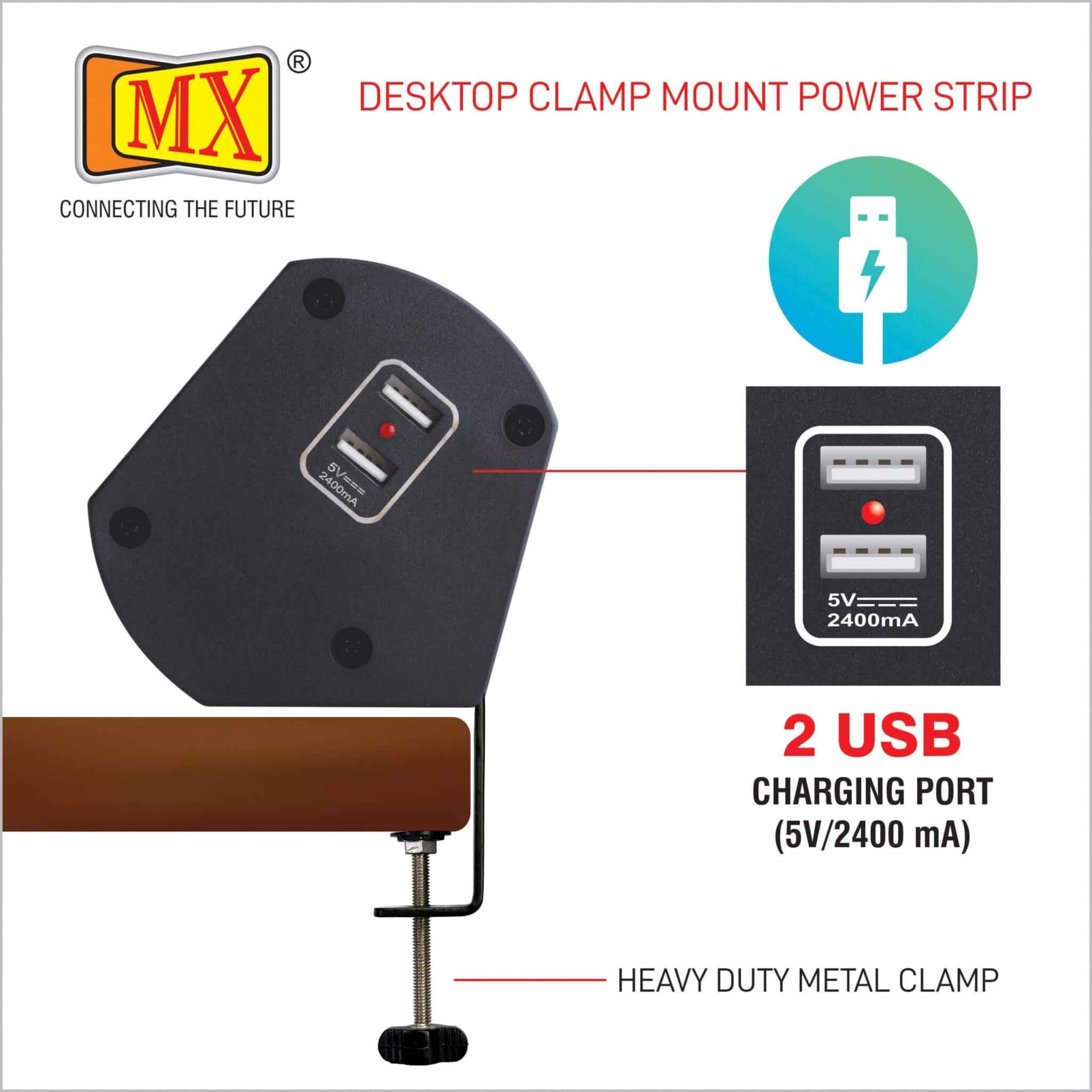 MX Power Console 6 Amp 3 Universal Sockets with 95W PD Charging Port Extension Board - Desk Clamp Mount –Power Strip–Master Switch For Home Office Exhibition School - 3 Pin Power Cord (MX-4186_1.5mtr) - Image 6
