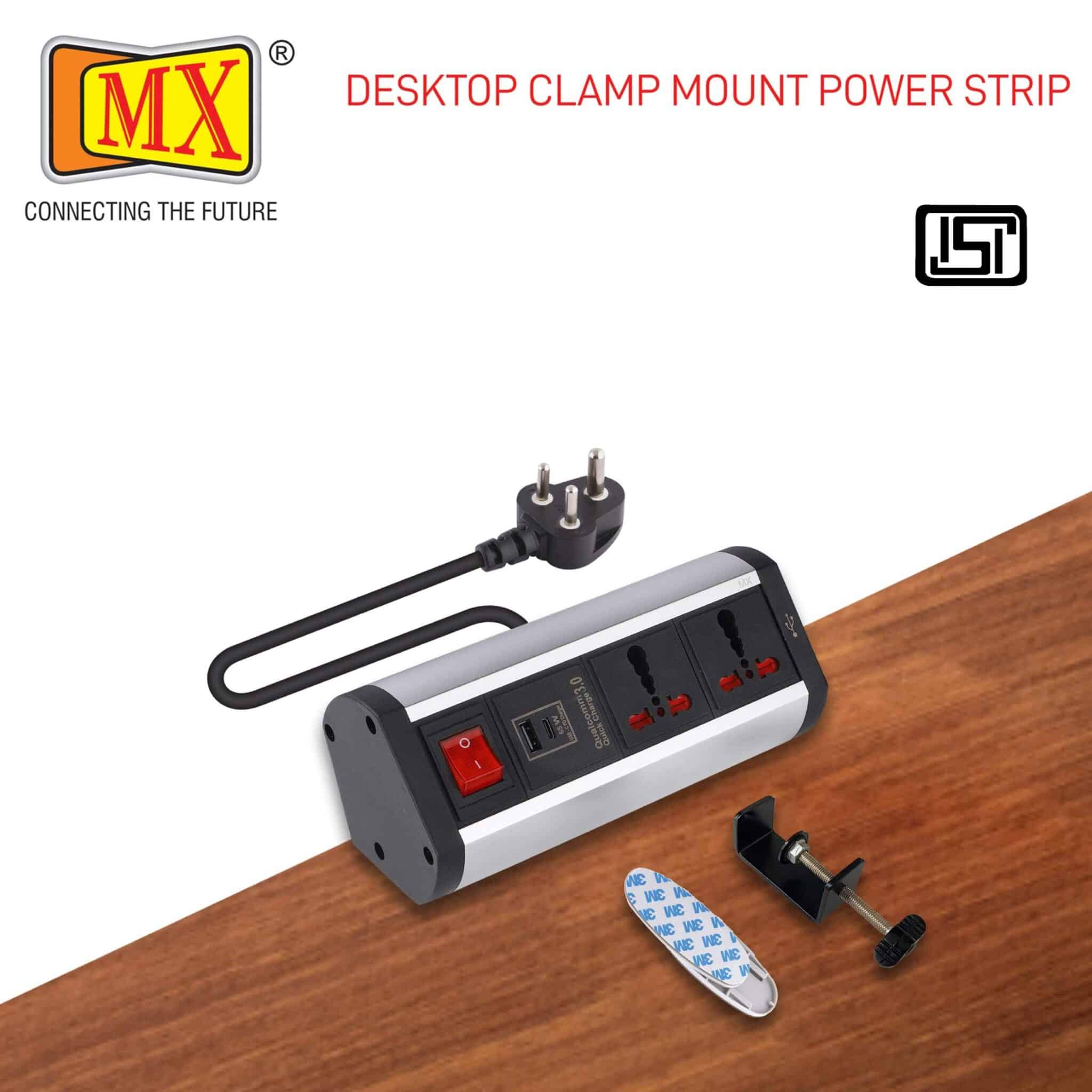 MX Premium Power Console 16 Amp 2 Universal Sockets with 65W PD Charging Port Extension Board - with removable Desk Clamp – Power Strip – Master Switch - 1.5m 3 Pin Plug extension Cord (MX-4189_1.5mtr) - Image 2