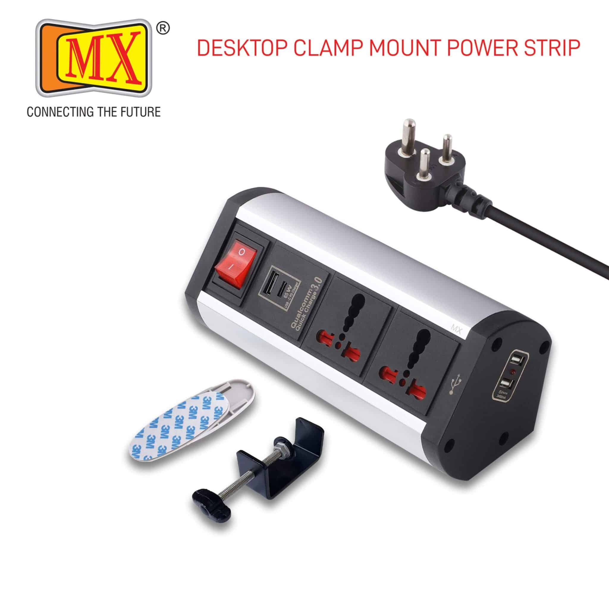MX Premium Power Console 16 Amp 2 Universal Sockets with 65W PD Charging Port Extension Board - with removable Desk Clamp – Power Strip – Master Switch - 1.5m 3 Pin Plug extension Cord (MX-4189_1.5mtr) - Image 3