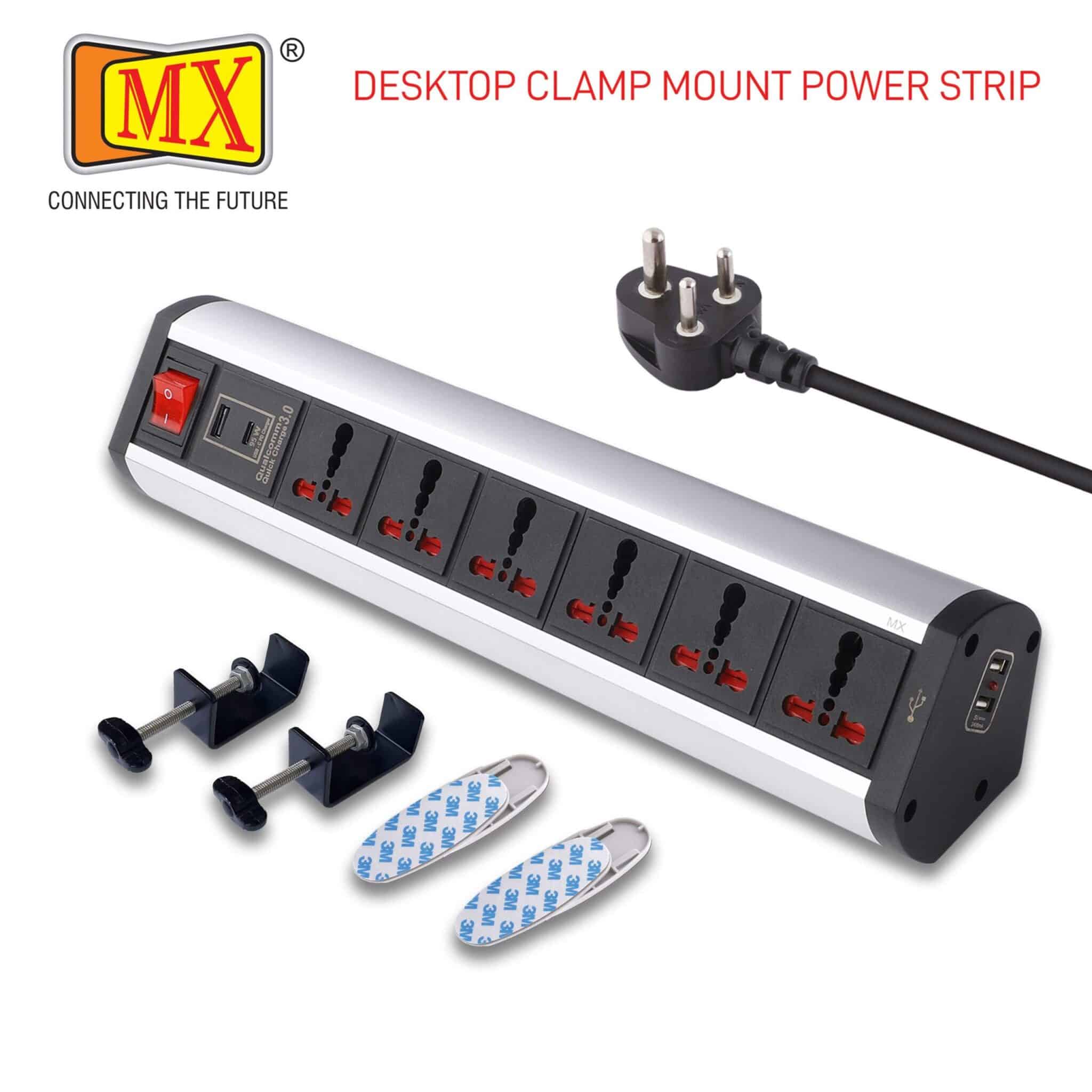 MX Power Console 16 Amp 6 Universal Sockets with 95W PD Charging Port Extension Board - Desk Clamp Mount –Power Strip–Master Switch For Home Office Exhibition School - 3 Pin Power Cord (MX-4196_1.5mtr) - Image 2