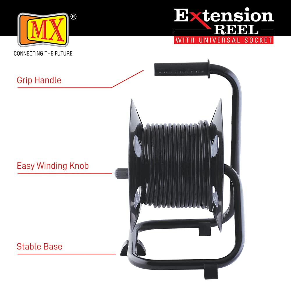 MX 3 Outlet Universal 5 Amp Sockets Extension Reel / Extension Board with Single Master Switch, 30 Meter - 3Pin Power Cord - Image 2
