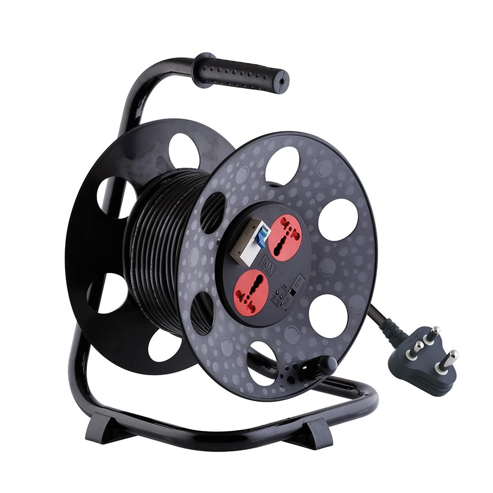 MX 2 Outlet Universal 15 Amp Sockets Extension Reel / Extension Board with Single Pole 32 Amp MCB Switch, 30 Meter, 3-Pin, 16 Amp Power Cord
