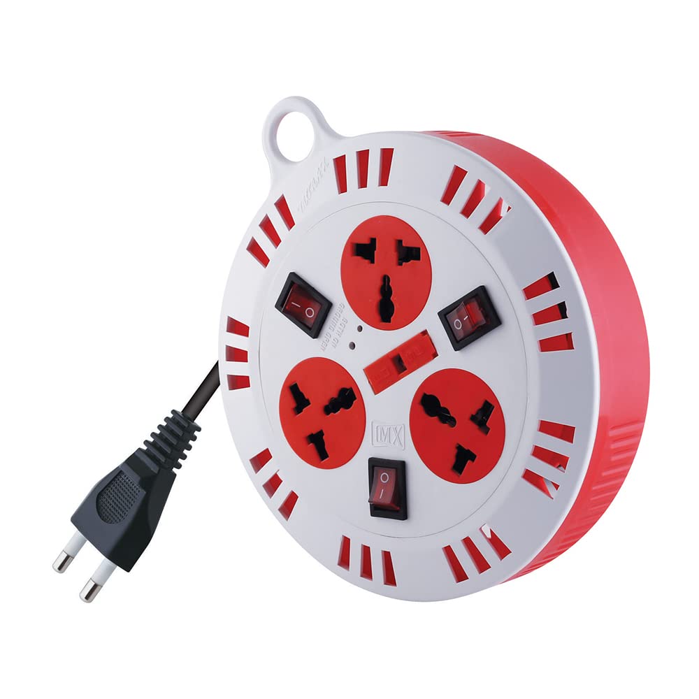 MX 3 Outlet Universal Sockets, Spike Guard Extension Box with Individual Switch, Fuse Protection - 2 Pin x 10 Meter Power Cord