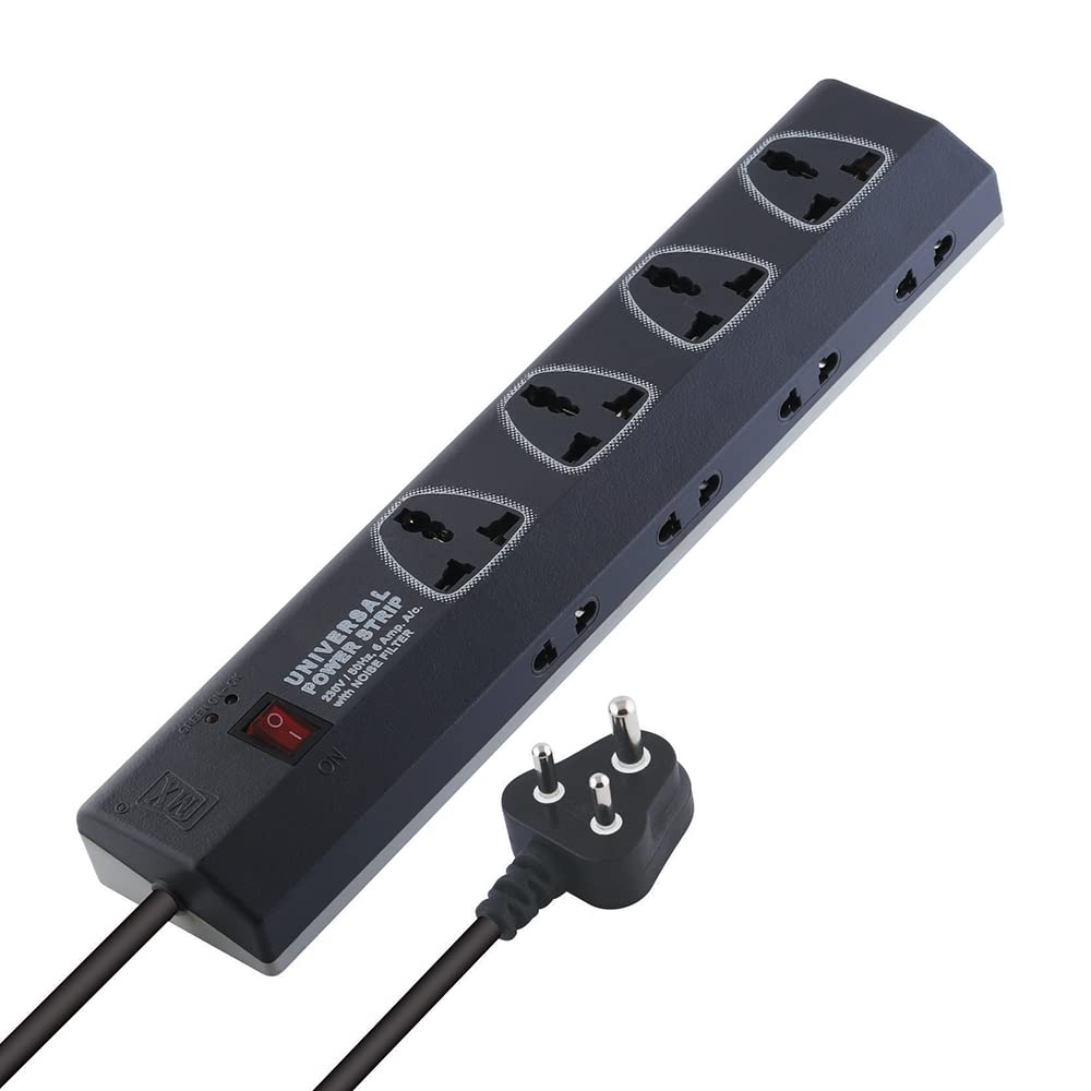 MX Power Strip with 12 Universal Socket , Single Master Switch (3 Pin: 4 Way Outlet & 2 Pin: 8 Way Outlets) 3 Meter Power Cord- Spike Guard Extension Board