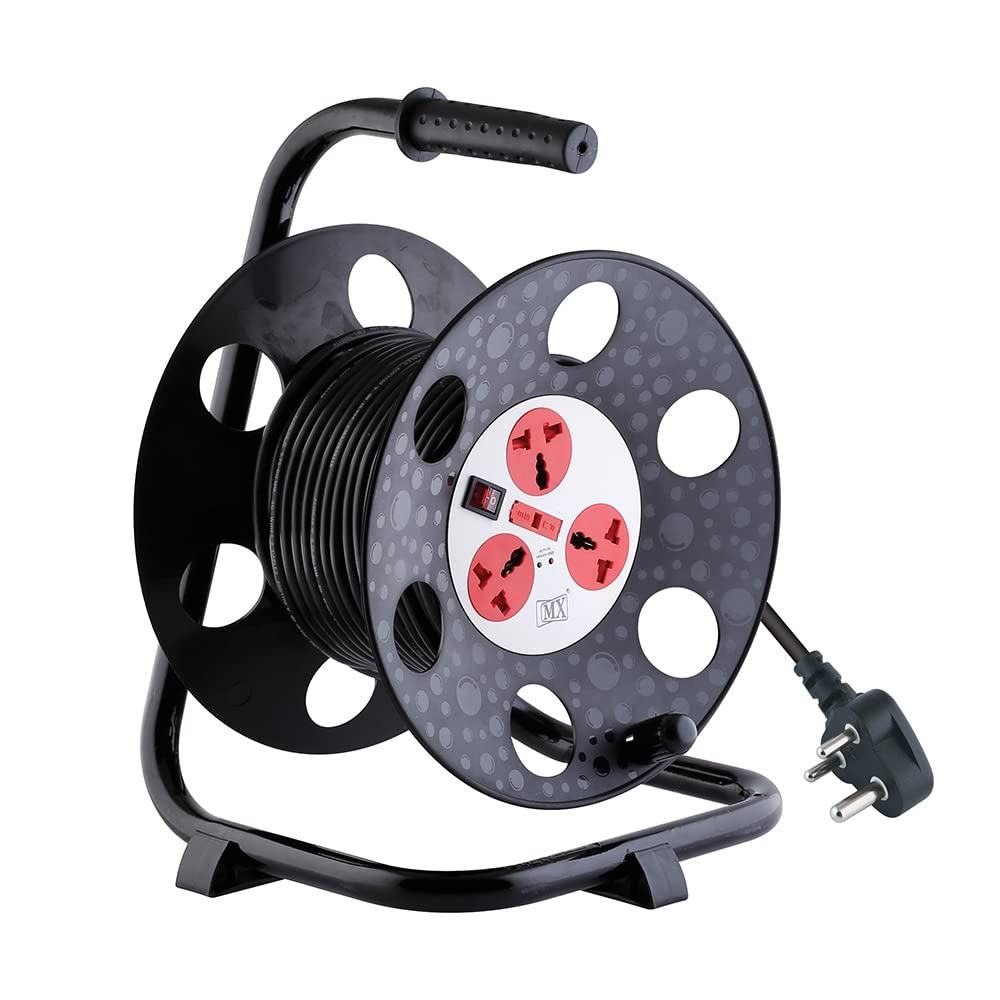 MX 3 Outlet Universal 5 Amp Sockets Extension Reel / Extension Board with Single Master Switch, 30 Meter - 3Pin Power Cord