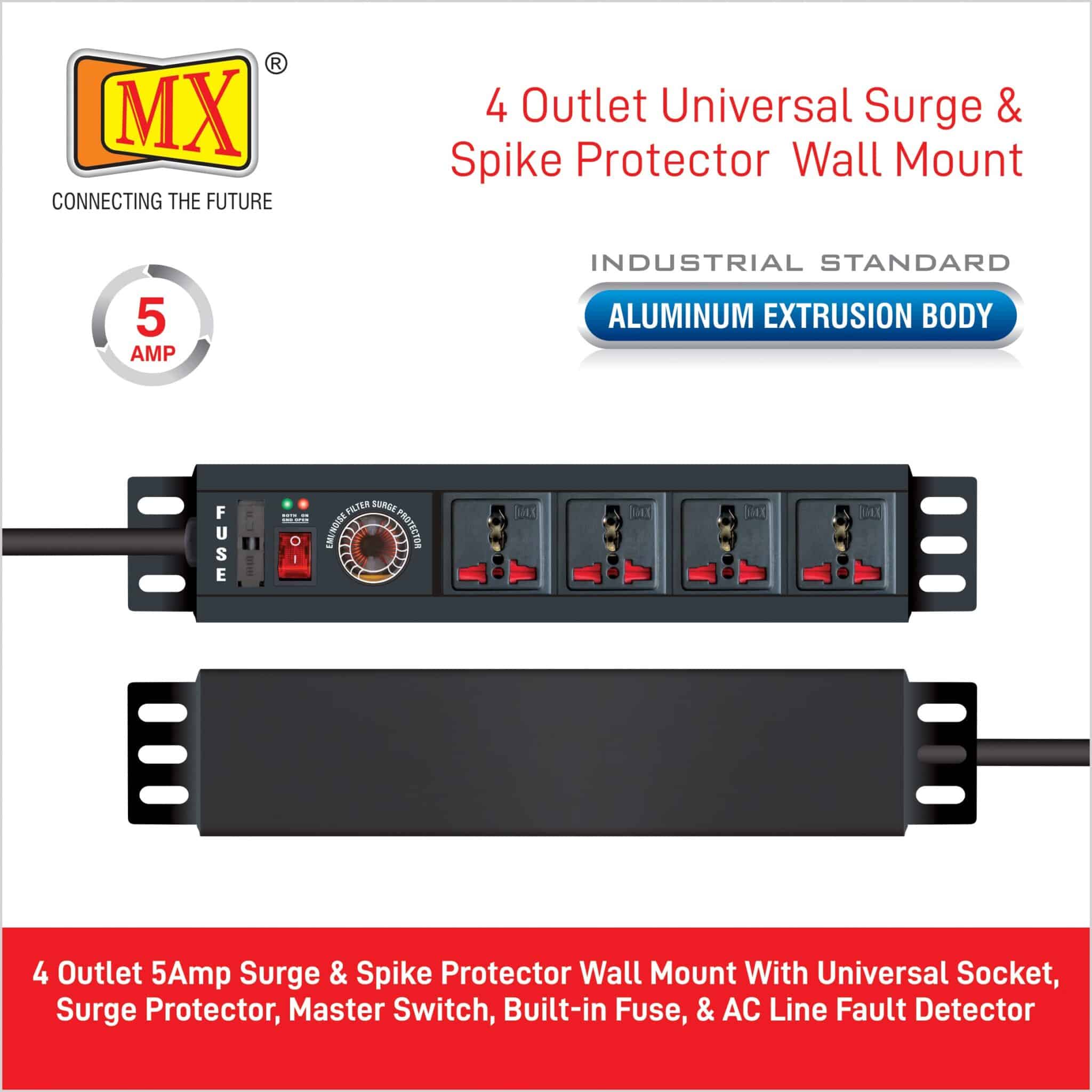 MX 4 Outlet Power Distribution Unit With Universal Socket and Spike Protector – 1.5 Mtr Power Cord for home appliances like electric cooktop & Stove - Image 2