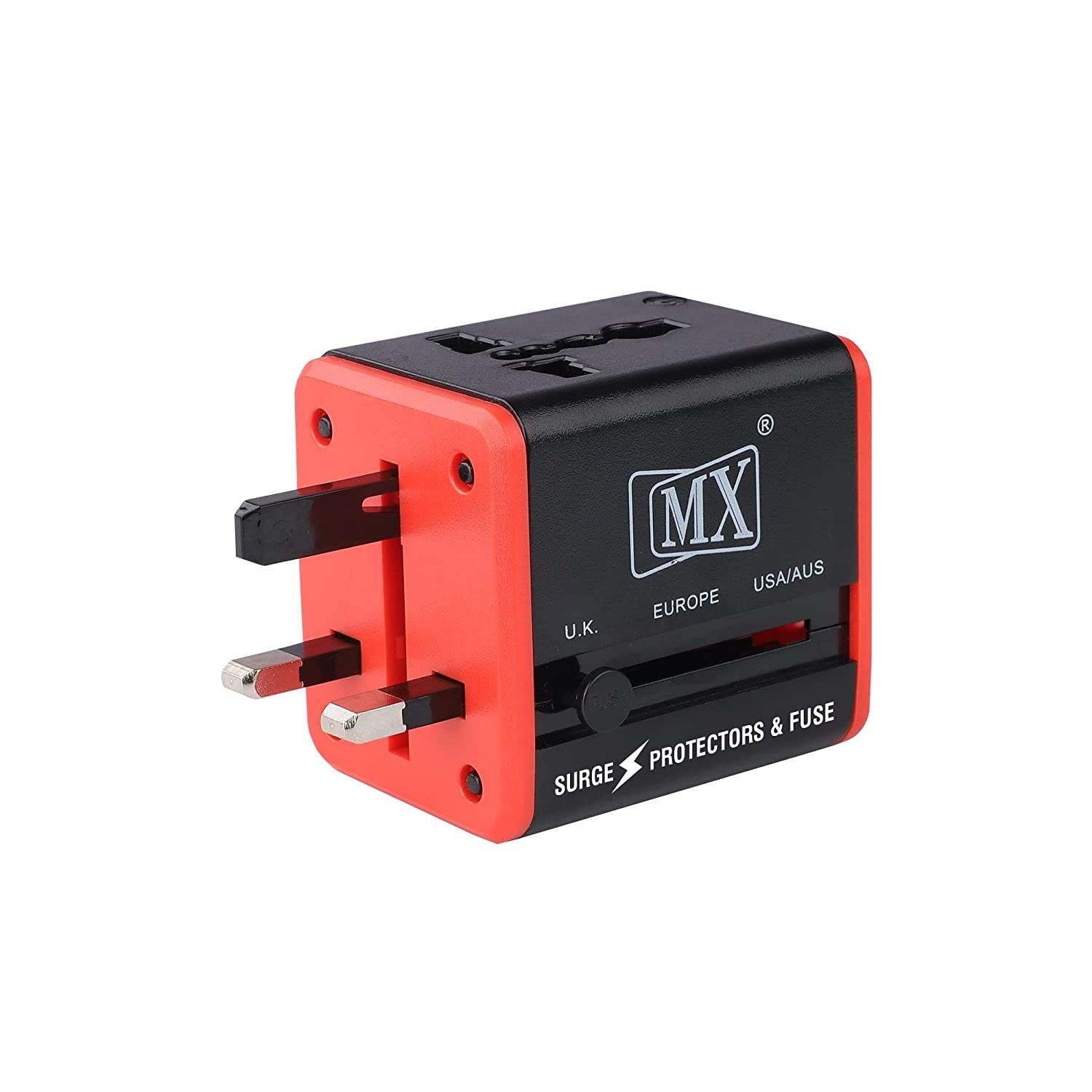 MX 4 in 1 Universal Travel Adapter with 2 USB Ports, Built-in Fuse & Surge Protector, International Conversion Plug Used Worldwide with Multi Type Power Outlet USB 2.1A, 100-250V, (MX-4024)
