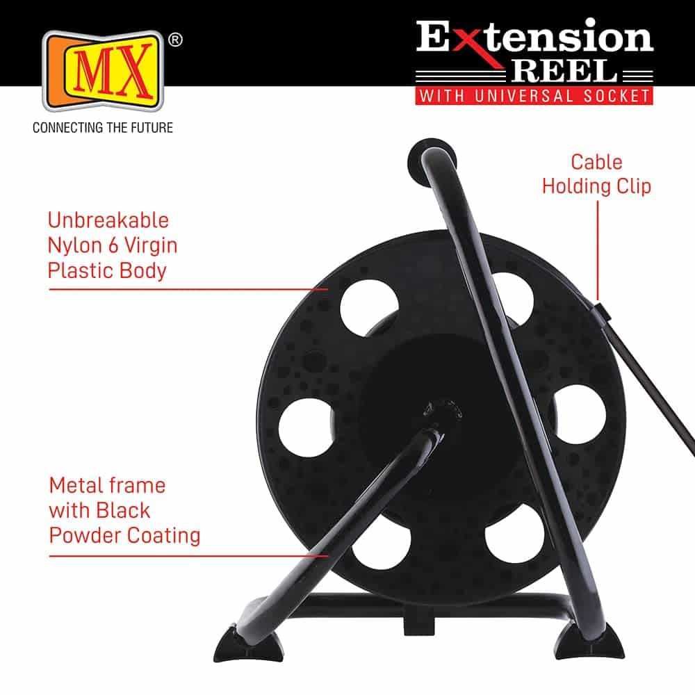 MX 3 Outlet Universal 5 Amp Sockets Extension Reel / Extension Board with Single Master Switch, 30 Meter - 3Pin Power Cord - Image 3