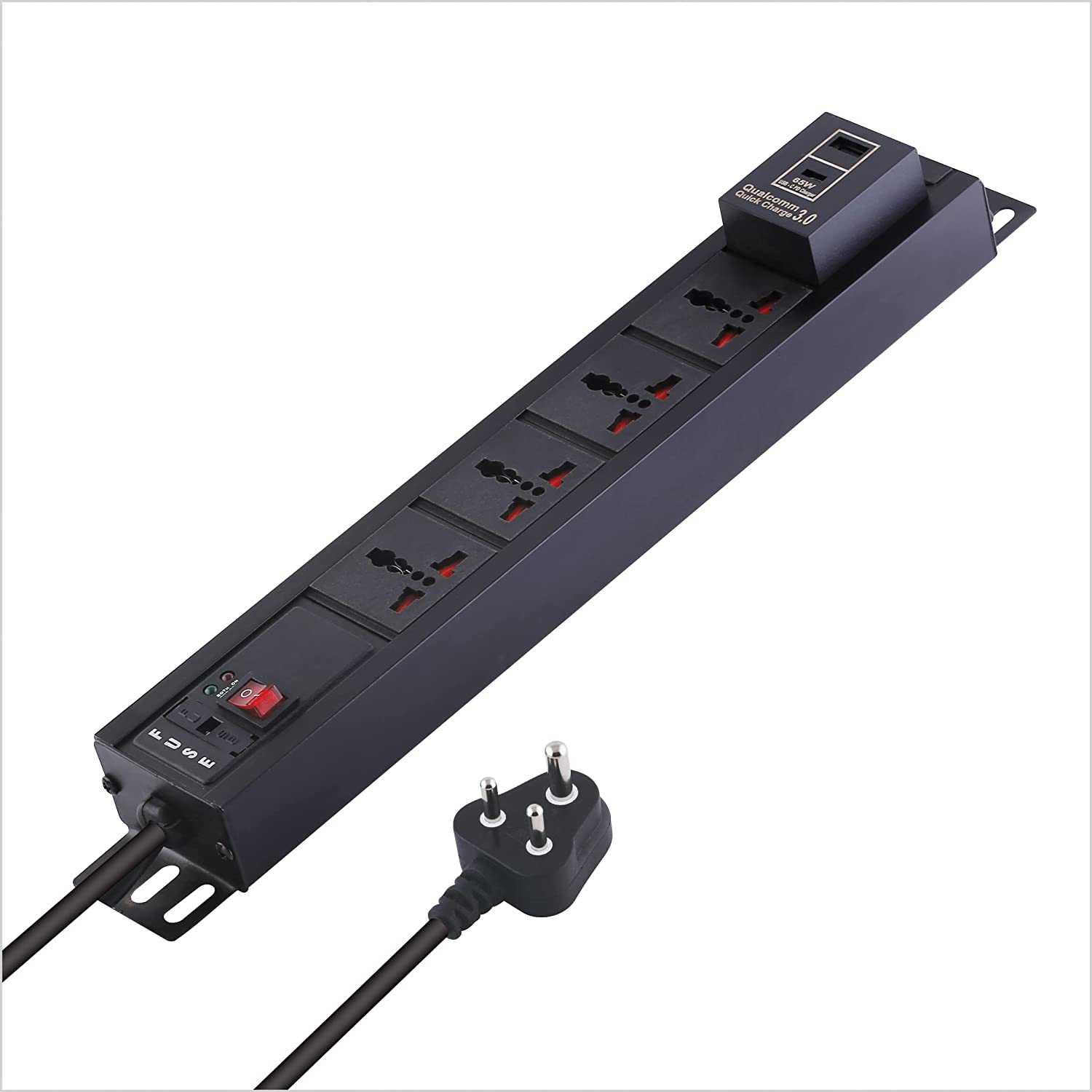 MX 4-Outlet Power Distribution Unit with 5A Universal Socket, USB C PD 65W, USB A Port, Fuse, Master Switch, Wall Mount, 1.5m Power Cord for home appliances like electric cooktop & Stove