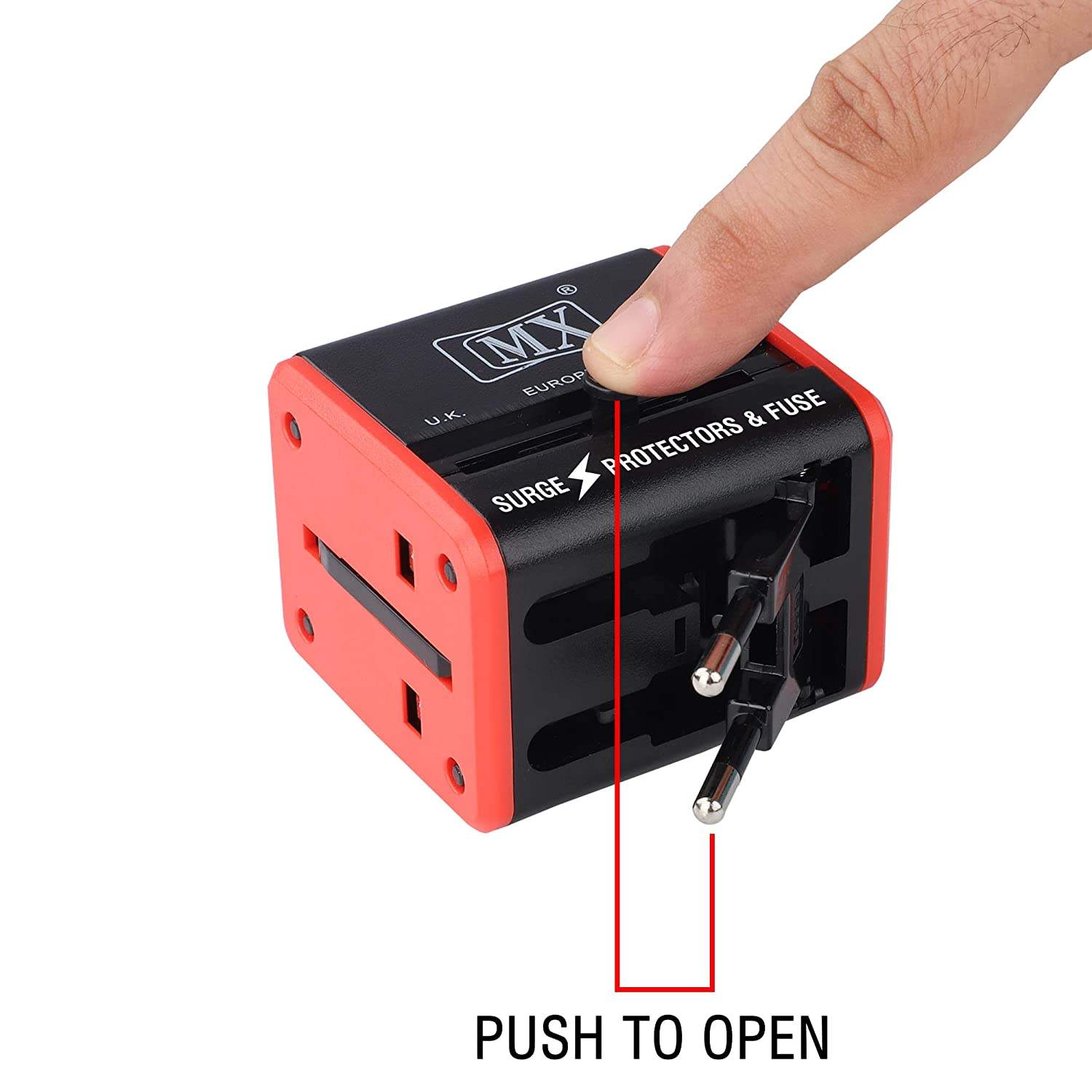 MX 4 in 1 Universal Travel Adapter with 2 USB Ports, Built-in Fuse & Surge Protector, International Conversion Plug Used Worldwide with Multi Type Power Outlet USB 2.1A, 100-250V, (MX-4024) - Image 4