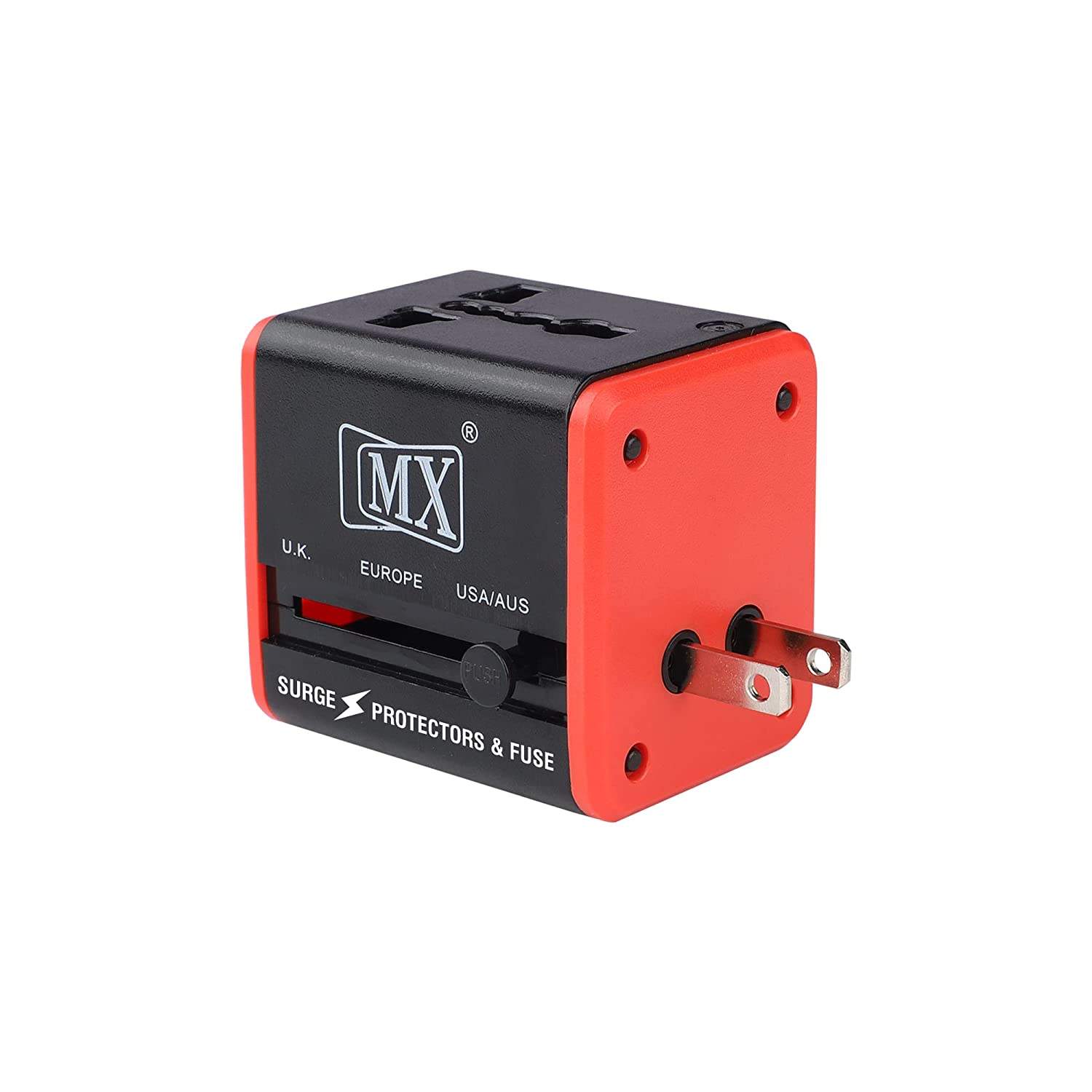 MX 4 in 1 Universal Travel Adapter with 2 USB Ports, Built-in Fuse & Surge Protector, International Conversion Plug Used Worldwide with Multi Type Power Outlet USB 2.1A, 100-250V, (MX-4024) - Image 2