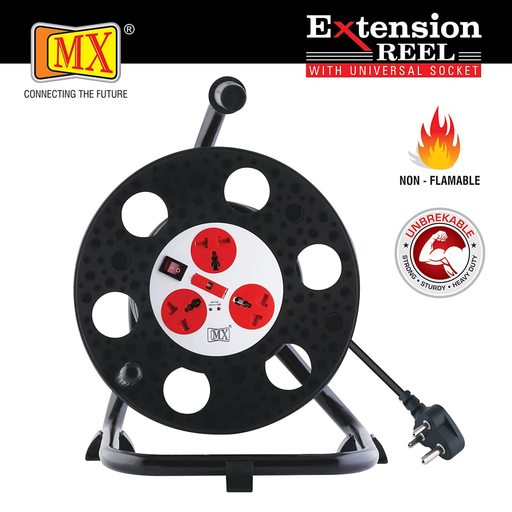 MX 3 Outlet Universal 5 Amp Sockets Extension Reel / Extension Board with Single Master Switch, 30 Meter - 3Pin Power Cord - Image 6