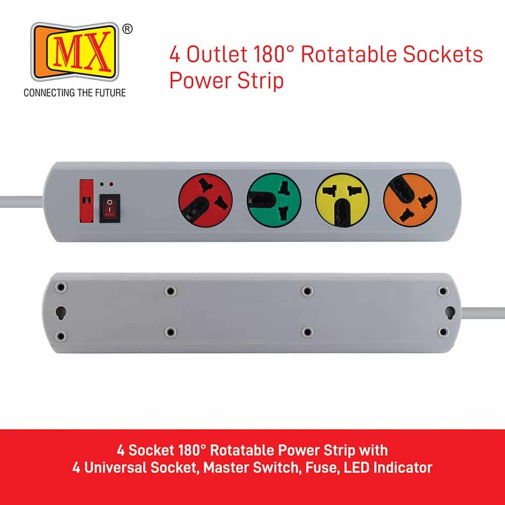 MX 180 Rotatable 4 Universal Socket Power Strip, Master Switch, Fuse, LED Indicator - Spike Guard Extension Board, 1.5 Meter for home appliances like electric cooktop & Stove - Image 6