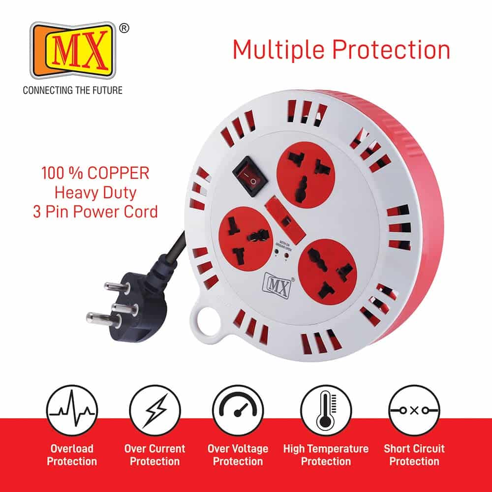 MX 3 Outlet Universal Sockets, Spike Guard Extension Box with Master Switch, Fuse Protection - 3 Pin x 5 Meter Power Cord - Image 4