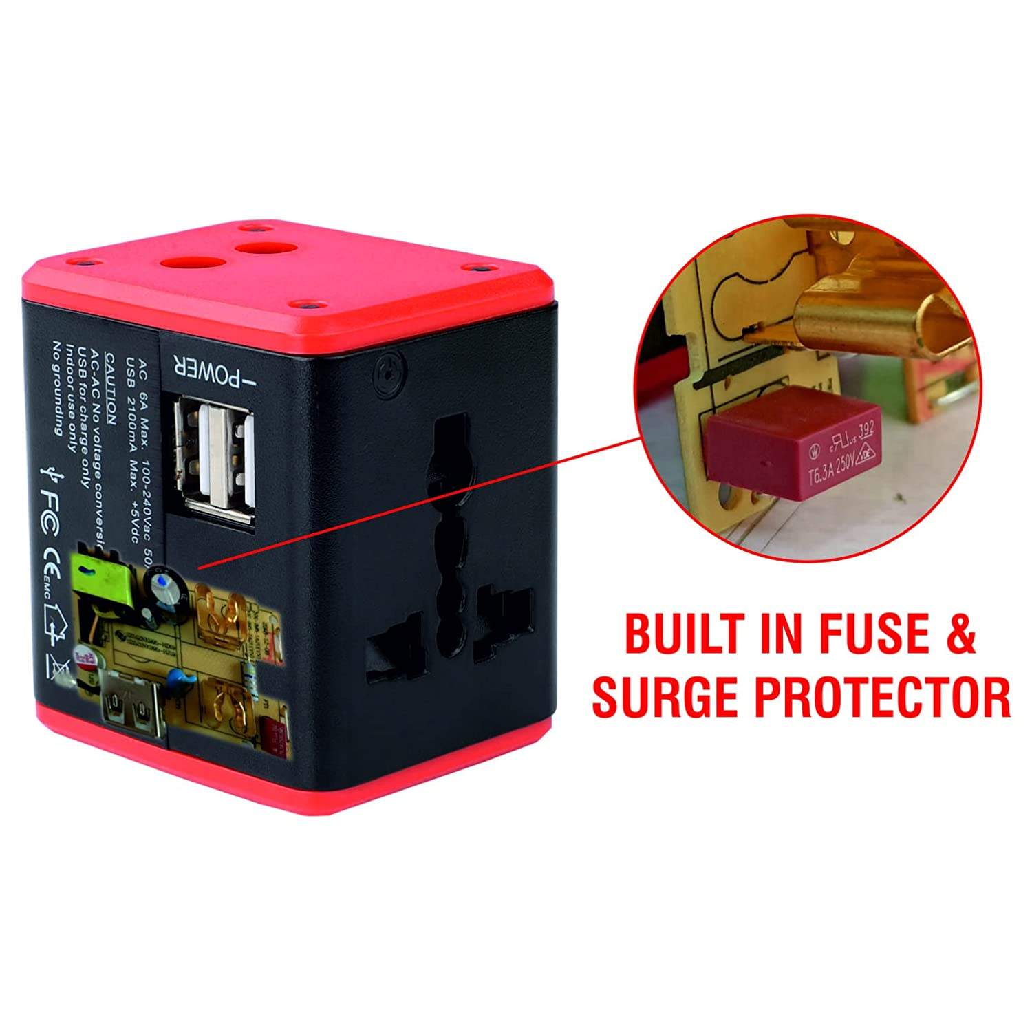 MX 4 in 1 Universal Travel Adapter with 2 USB Ports, Built-in Fuse & Surge Protector, International Conversion Plug Used Worldwide with Multi Type Power Outlet USB 2.1A, 100-250V, (MX-4024) - Image 3