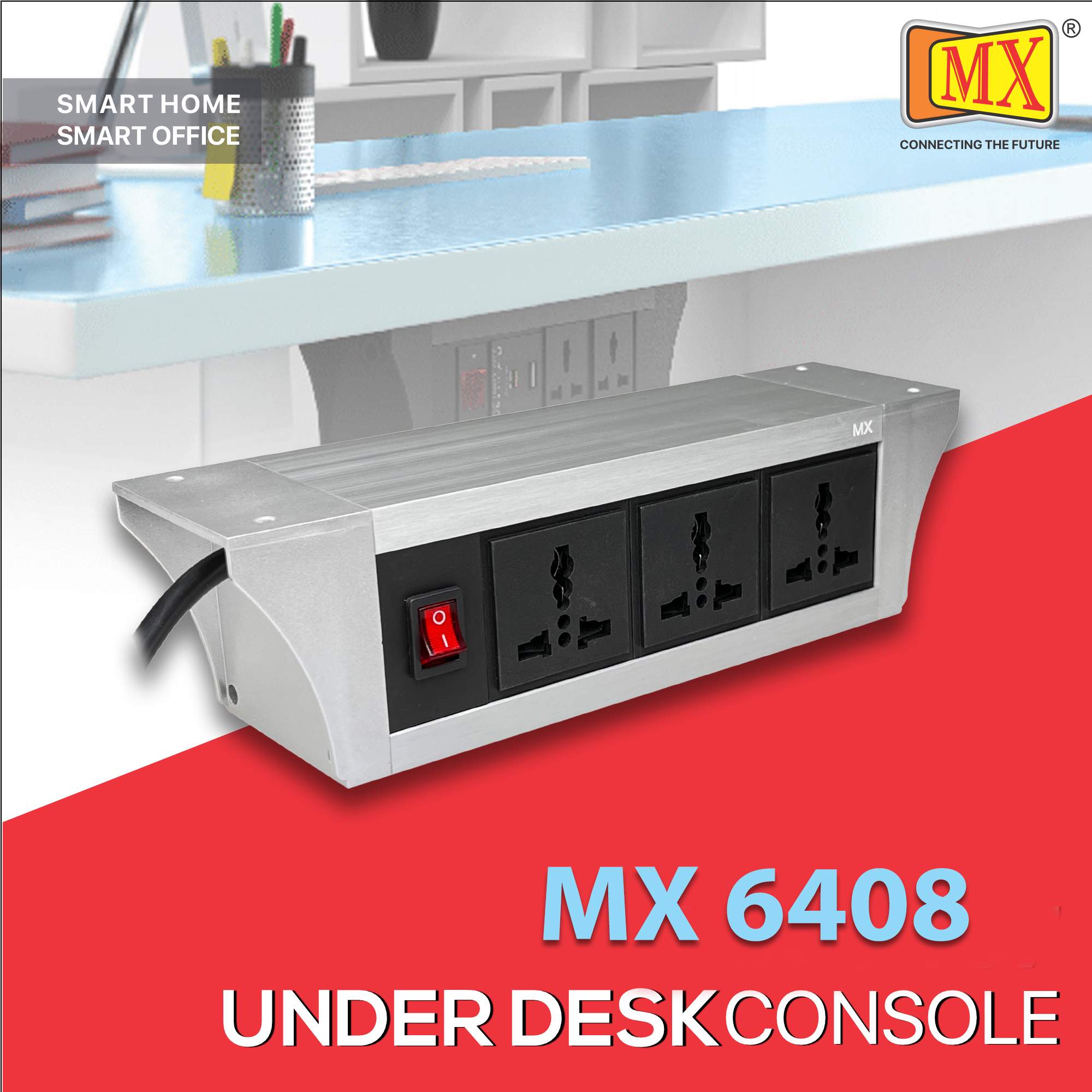 MX PDU Under table 6/13 Amps 3 Universal Socket | 2 USB (2.4 Amp) with Dual Pole LED Indicator Switch | 6 Amps Heavy Duty Cord 5 Meter with ISI Marked, Aluminium Body Material (MX-6408-5M Silver)