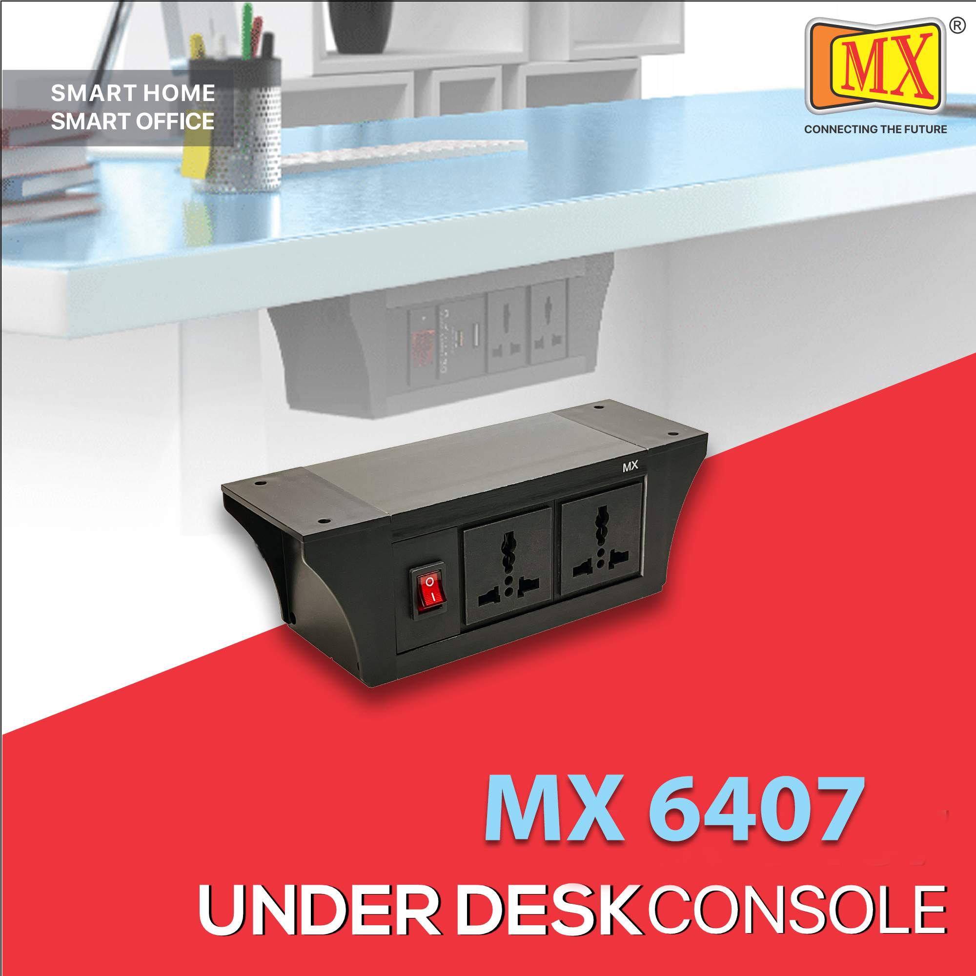 MX PDU Under table 6/13 Amps 2 Universal Socket | 2 USB (2.4 Amp) with Dual Pole LED Indicator Switch | 6 Amps Heavy Duty Cord 1.5 Meter with ISI Marked, Aluminum Body Material (MX-6407-1.5M Black)