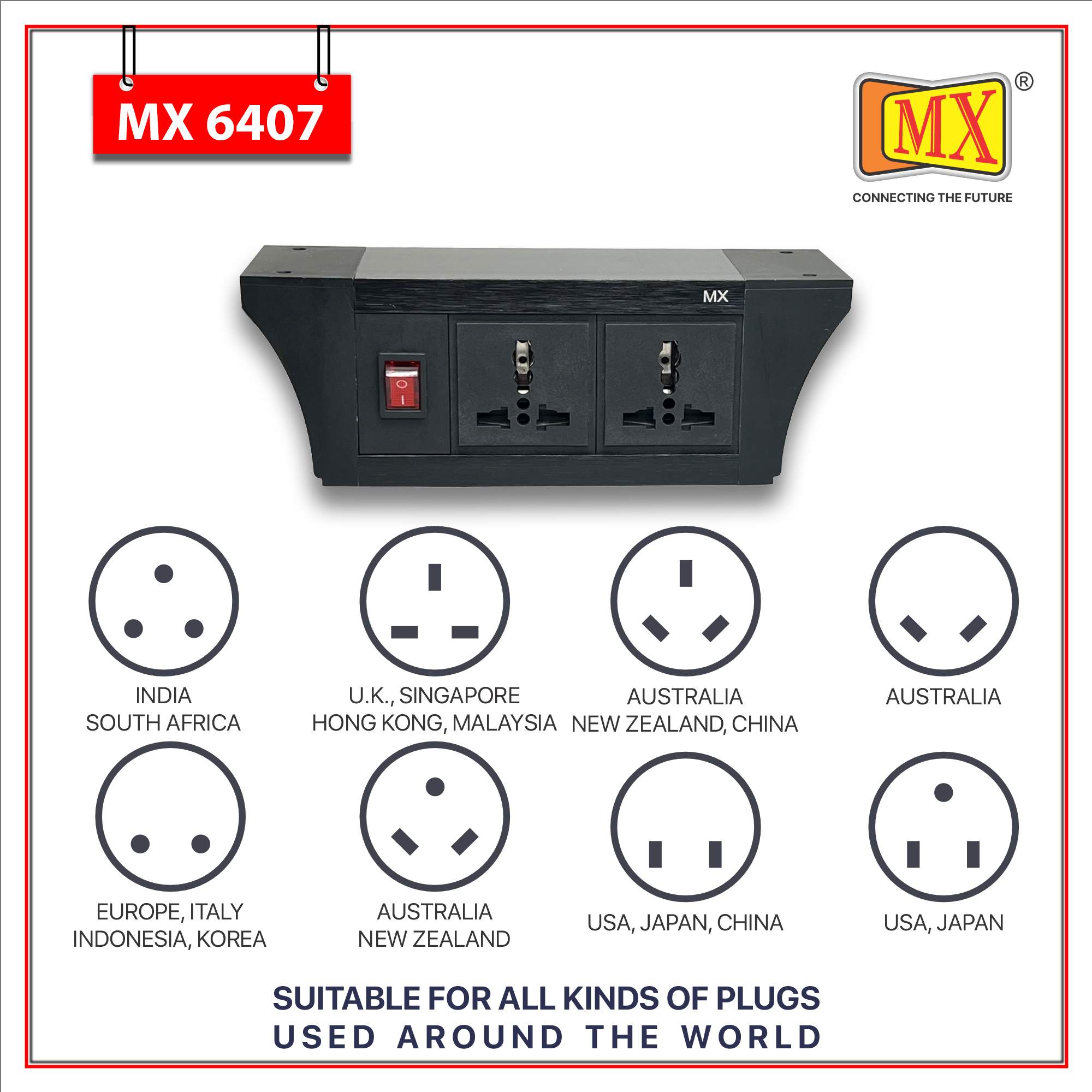 MX PDU Under table 6/13 Amps 2 Universal Socket | 2 USB (2.4 Amp) with Dual Pole LED Indicator Switch | 6 Amps Heavy Duty Cord 1.5 Meter with ISI Marked, Aluminum Body Material (MX-6407-1.5M Black) - Image 4