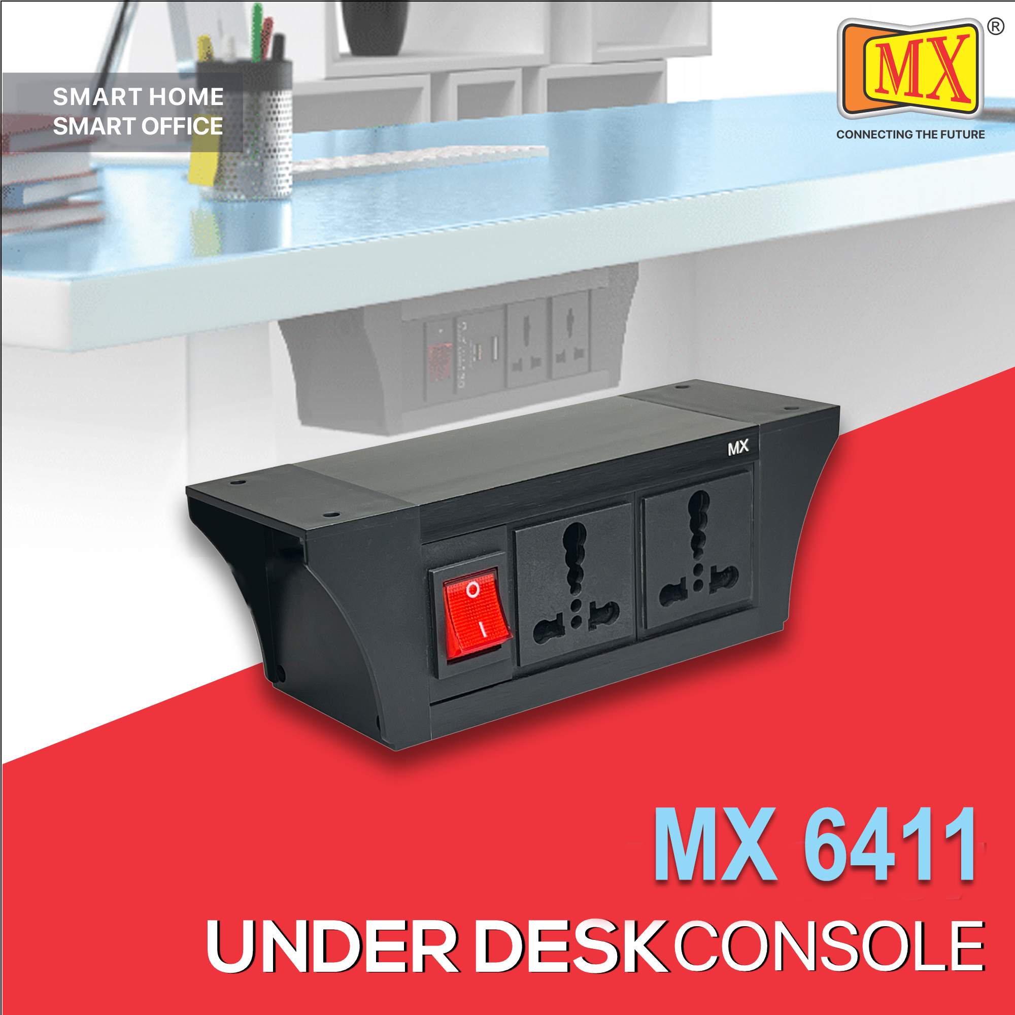 MX PDU Under table 6/16 Amps 2 Universal Socket | 2 USB (2.4 Amp) with Dual Pole LED Indicator Switch | 16 Amps Heavy Duty Cord 3 Meter with ISI Marked, Aluminium Body Material (MX 6411-3M Black)