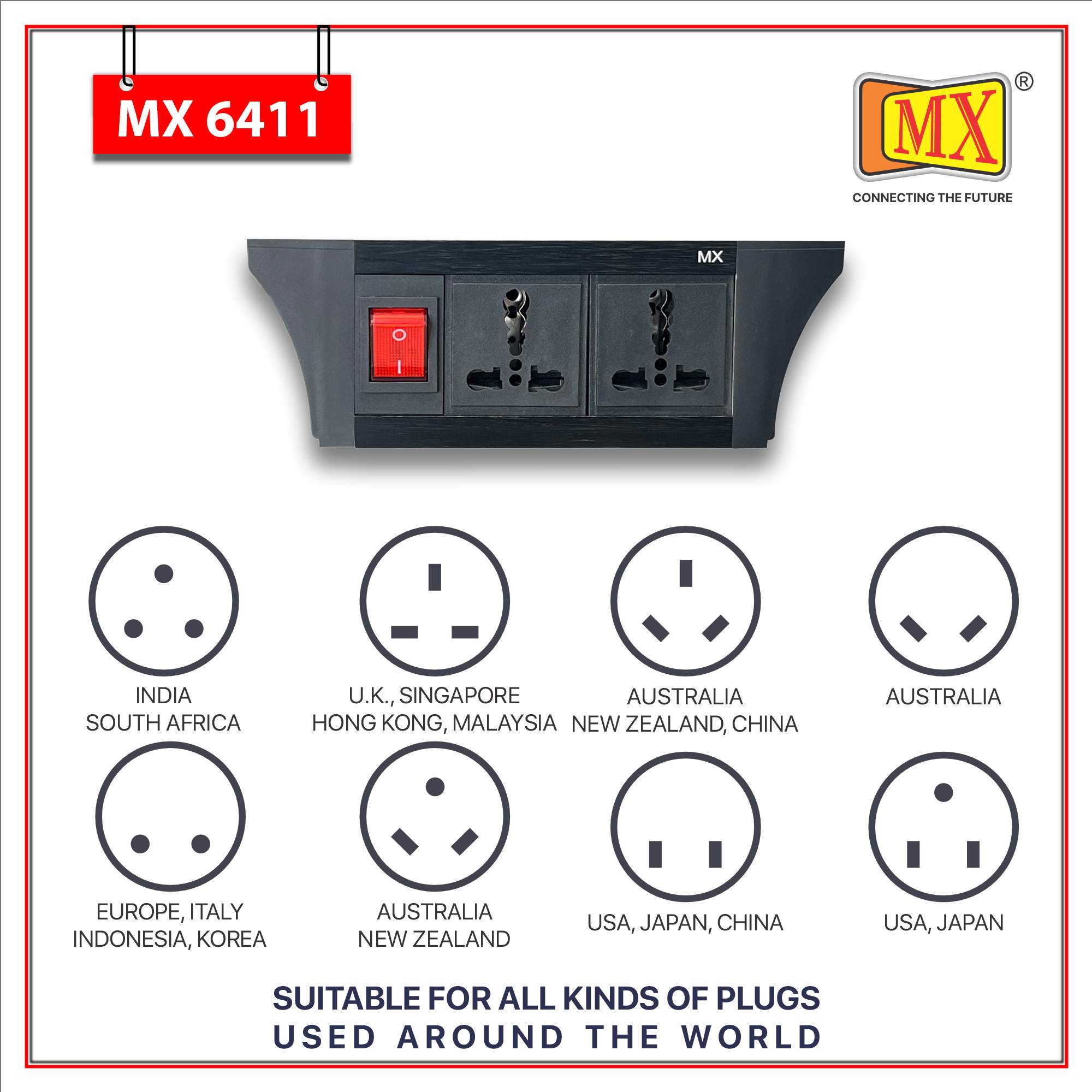 MX PDU Under table 6/16 Amps 2 Universal Socket | 2 USB (2.4 Amp) with Dual Pole LED Indicator Switch | 16 Amps Heavy Duty Cord 3 Meter with ISI Marked, Aluminium Body Material (MX 6411-3M Black) - Image 4