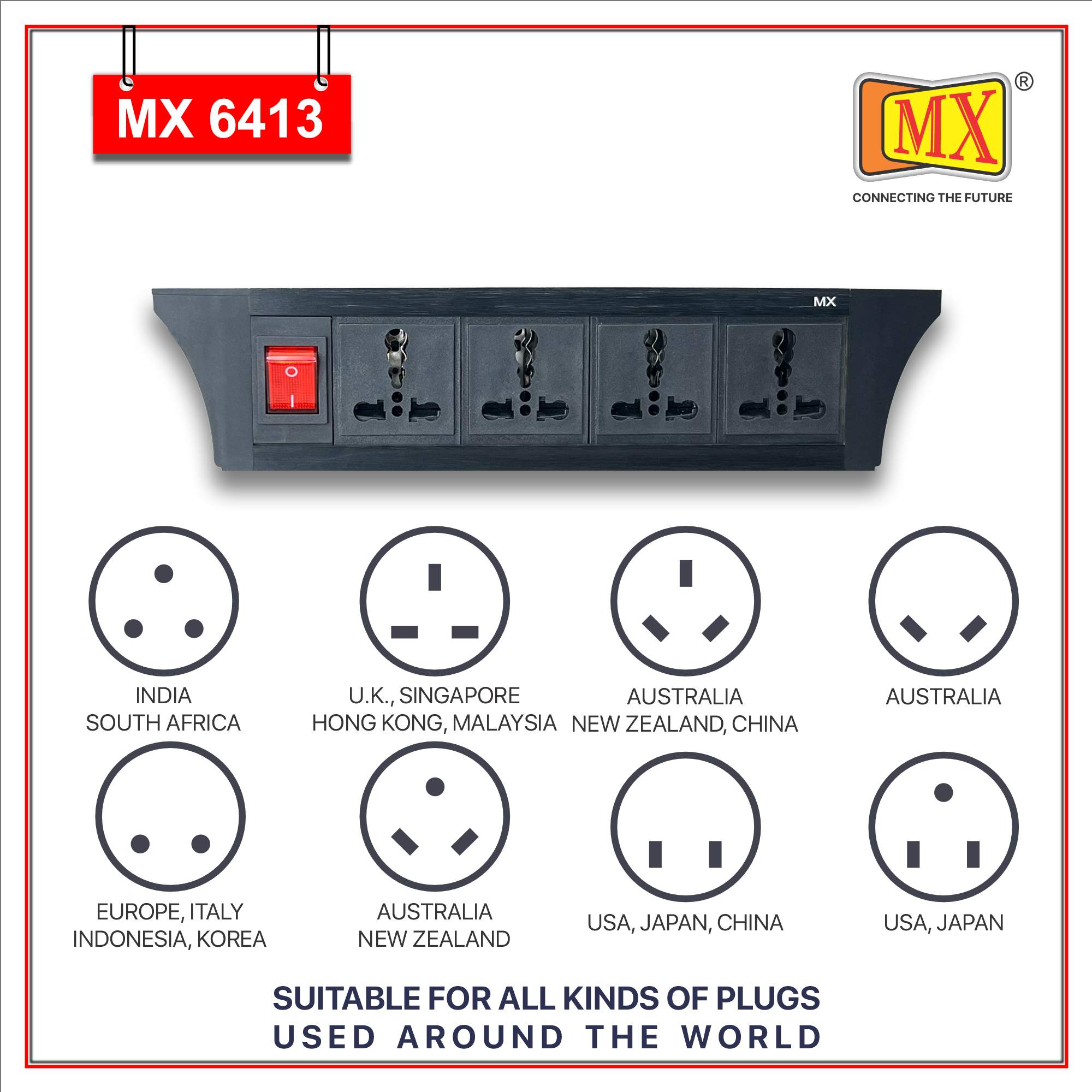 MX PDU Under table 6/16 Amps 4 Universal Socket | 2 USB (2.4 Amp) with Dual Pole LED Indicator Switch | 16 Amps Heavy Duty Cord 1.5 Meter with ISI Marked, Aluminium Body Material (MX 6413-1.5M Black) - Image 3