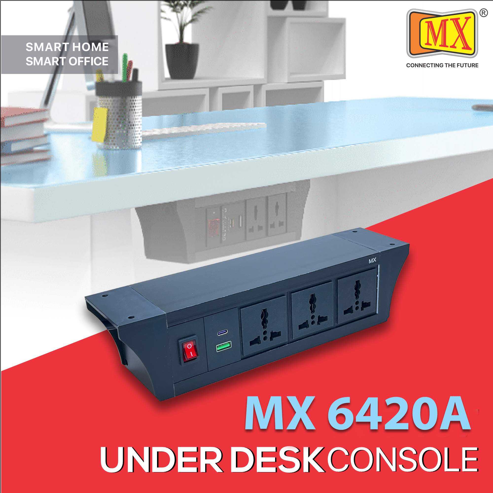 MX PDU Under table 6/13 Amps 3 Universal Socket | 2 USB (2.4 Amp) with 30W PD Charger | Dual Pole LED Indicator Switch | 6 Amps Heavy Duty Cord 10 Meter with ISI Marked, Aluminium Body Material(MX 6420A-10M Black)